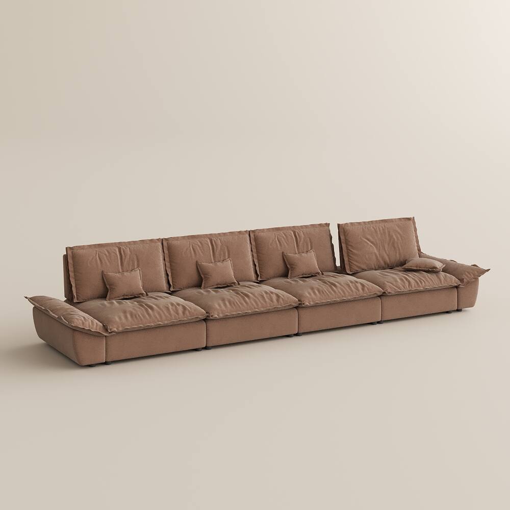 Alt View 8. POVISON - 182.67" Modern Deep Sofa with Adjustable Backrest - Brown Suede Fabric.