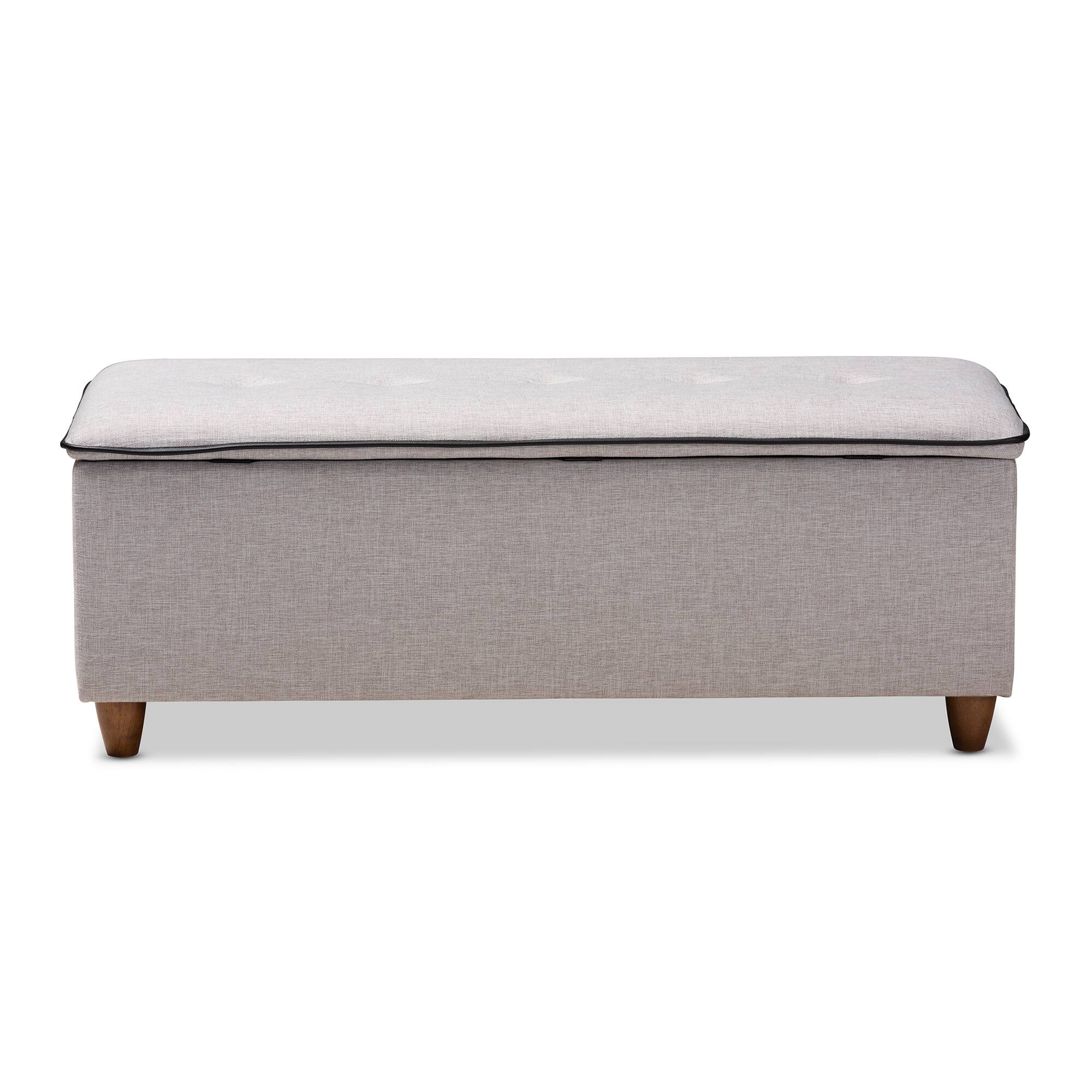 Alt View 1. Baxton Studio - Marlisa Mid-Century Modern Walnut Finished Wood and Fabric Upholstered Button Tufted Storage Ottoman Bench - Grey.