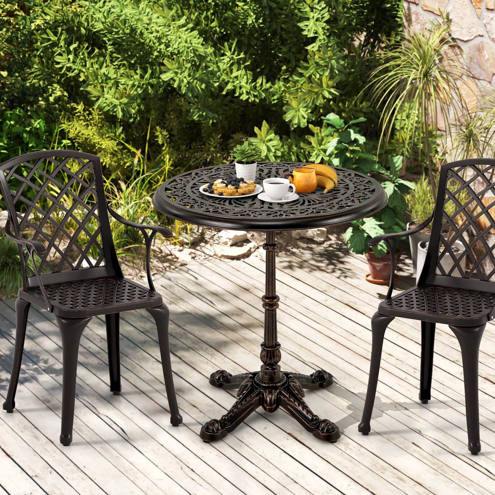 Alt View 1. Costway - Costway 27" Round Cast Aluminum Patio Bistro Table with Hollow Top Cross Base for Backyard - Copper.