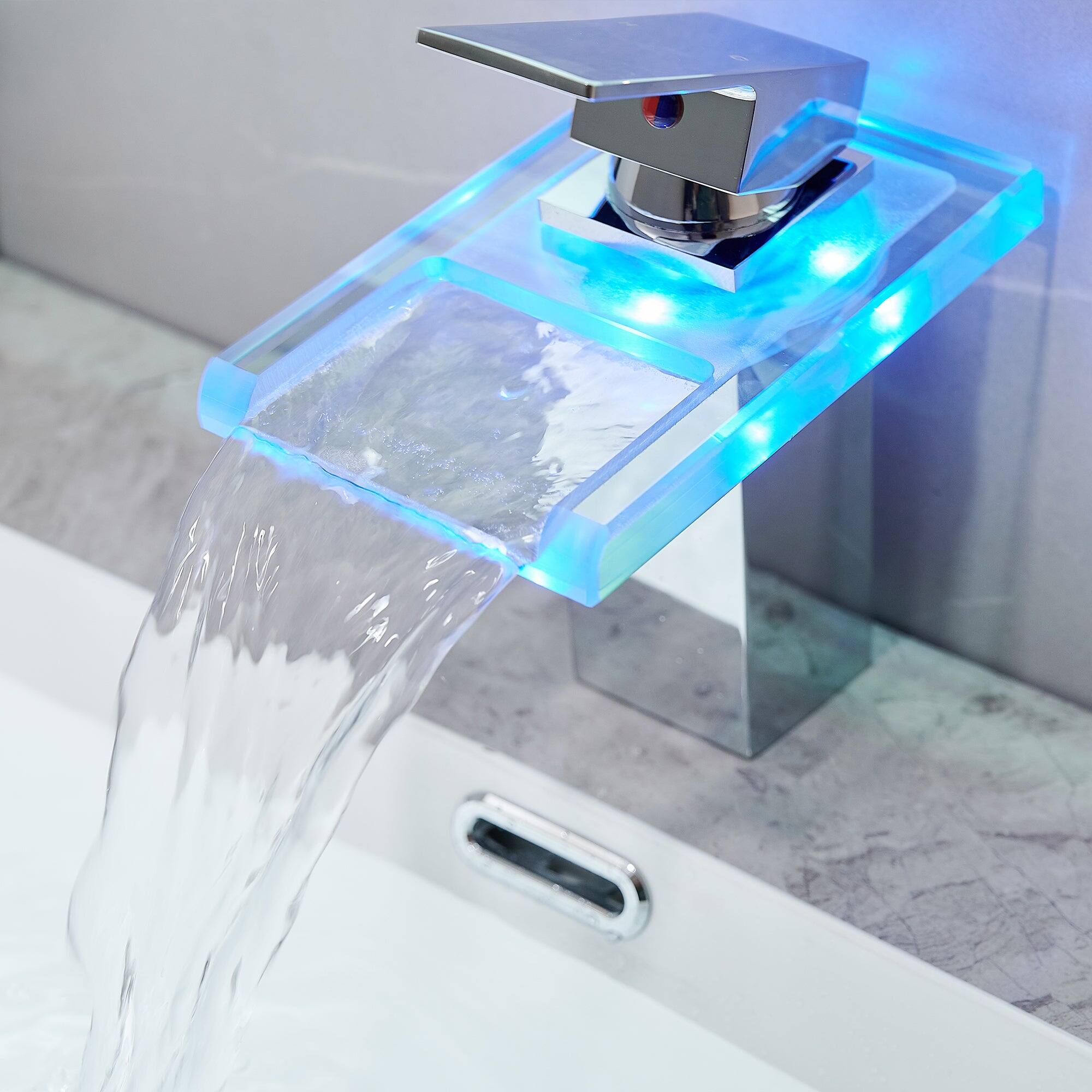 Alt View 8. Boyel Living - Waterfall Single Handle Single Hole Bathroom Faucet Chrome with LED Temperature Sensor and Supply Hoses Easy Install - Chrome.