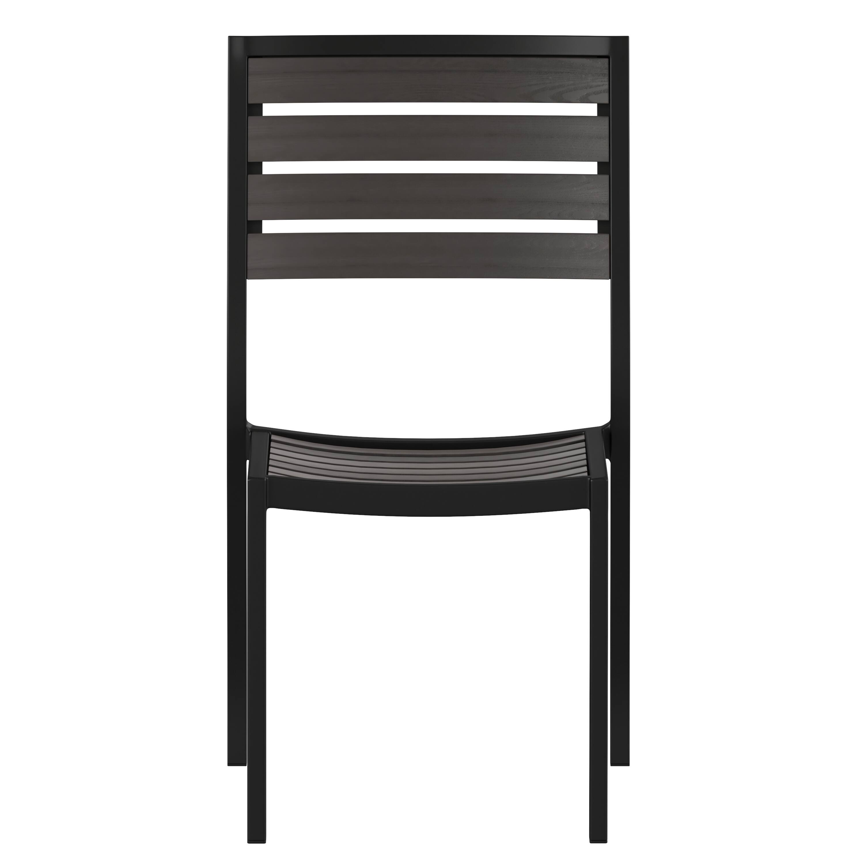 Alt View 10. Emma + Oliver - 2 Pack Outdoor Faux Teak Side Chair with Poly Slats - Teak Patio Chair - Gray Wash Teak.