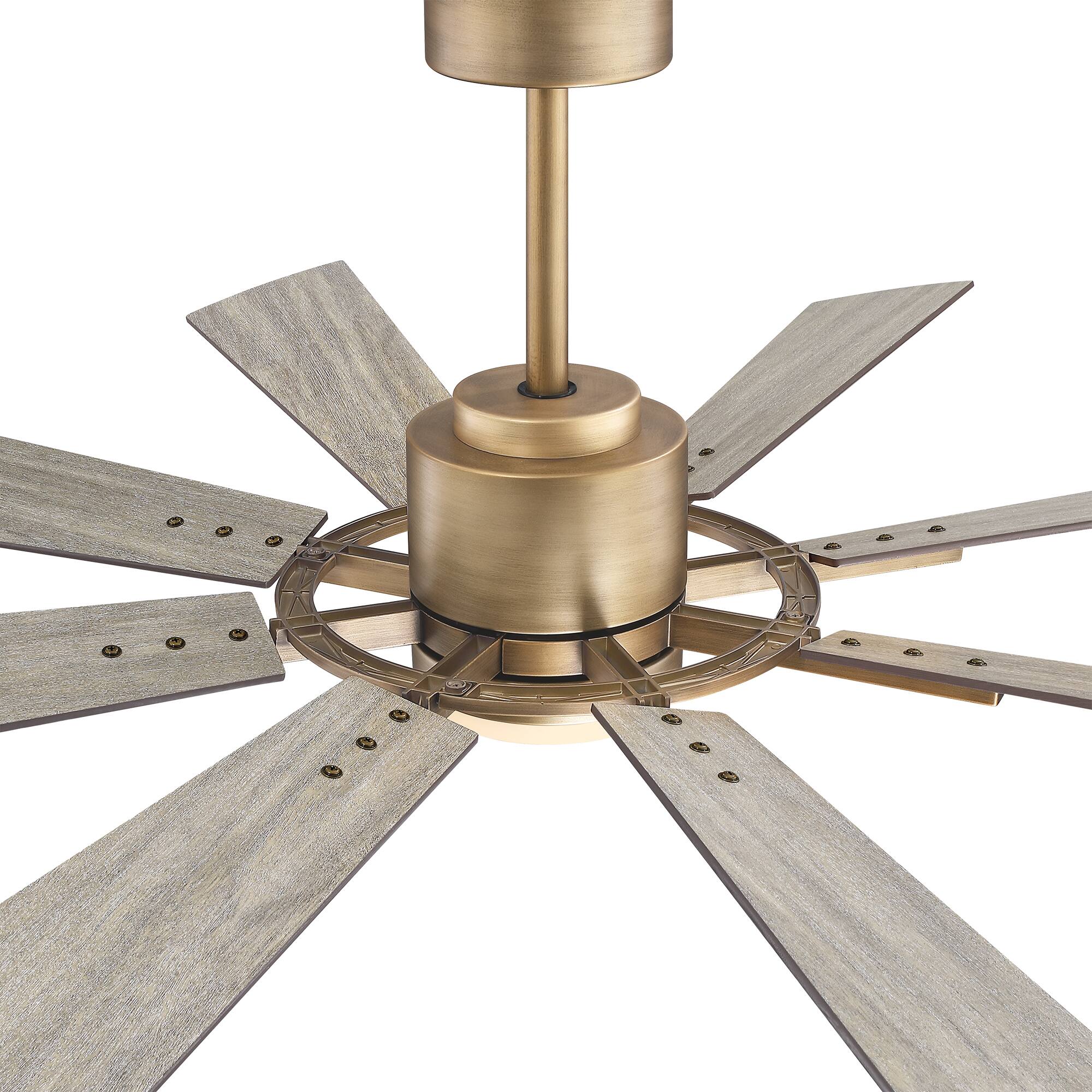 Alt View 9. Parrot Uncle - 60" Windmill 8-Blade Integrated LED Ceiling Fan with Light and Remote Control, DC Reversible Motor - Gold.