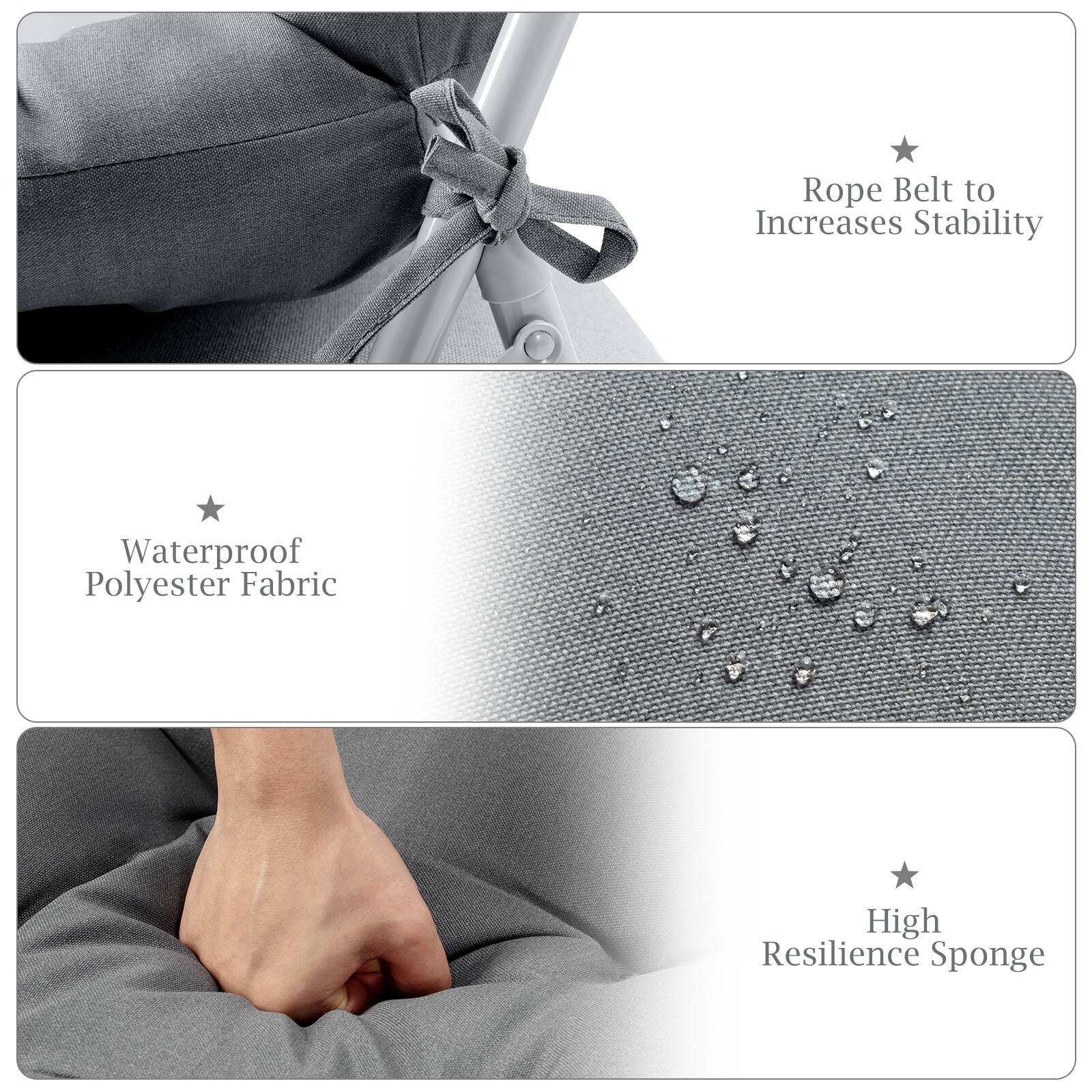 Rope Belt to Increases Stability  
Waterproof Polyester Fabric  
High Resilience Sponge