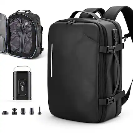 Front. Sugift - Expandable Travel Backpack with Vacuum Compression, TSA Lock, USB Port and Laptop Sleeve - Black.