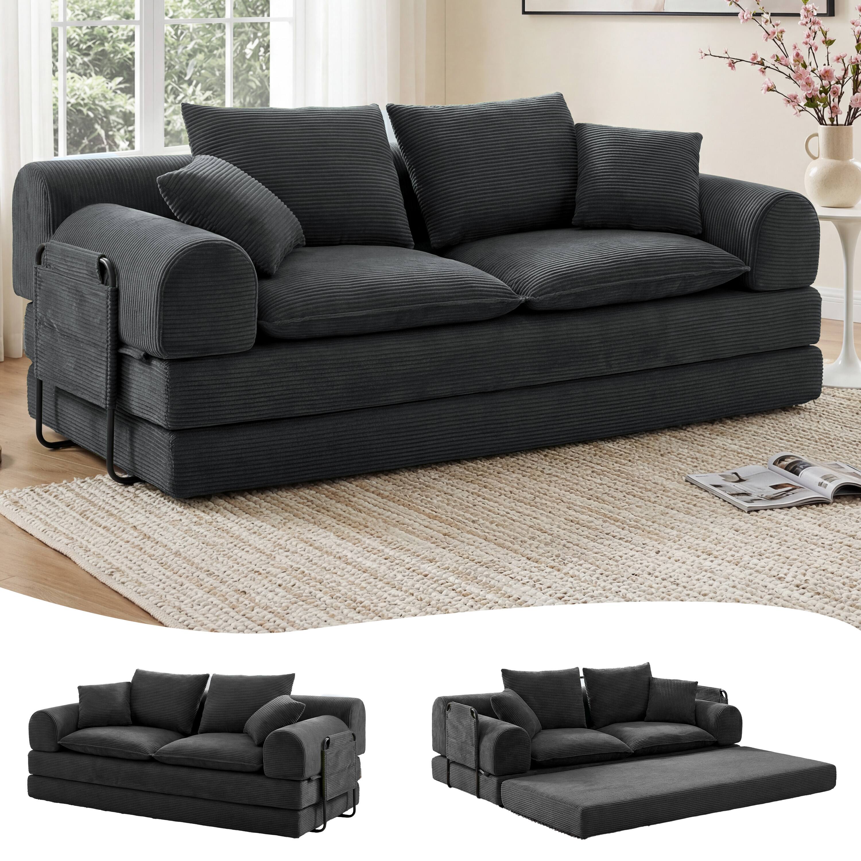 Front. Dyonery - 4-in-1 High Backward-Folding Compressible Cloud Sofa Bed - Corduroy Gray - Grey.