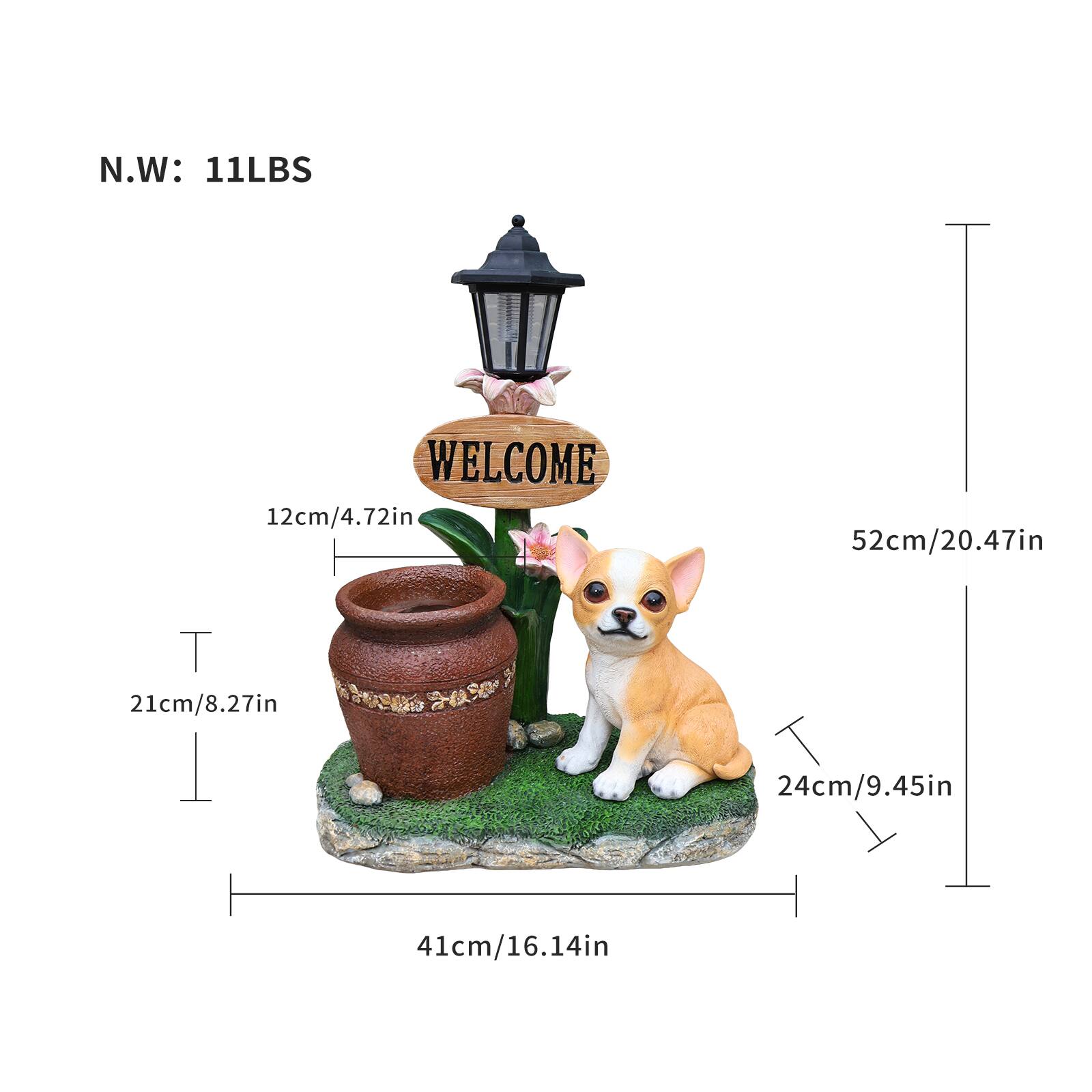 N.W: 11LBS  
WELCOME  
12cm/4.72in  
21cm/8.27in  
24cm/9.45in  
41cm/16.14in  
52cm/20.47in