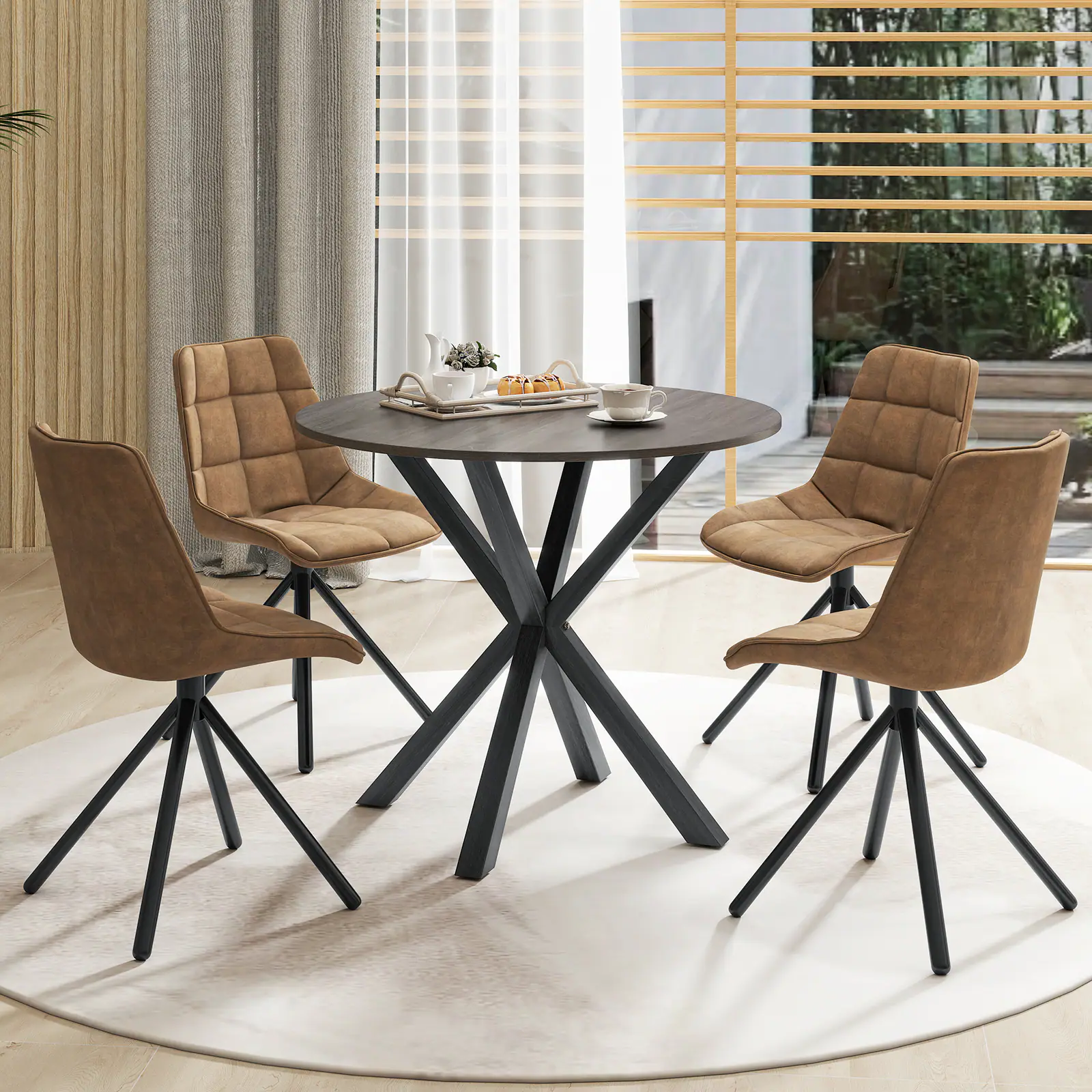 Alt View 5. Gymax - Gymax 36'' Round Farmhouse Dining Table for 4 w/Stable Intersecting Pedestal Base Black - Black.