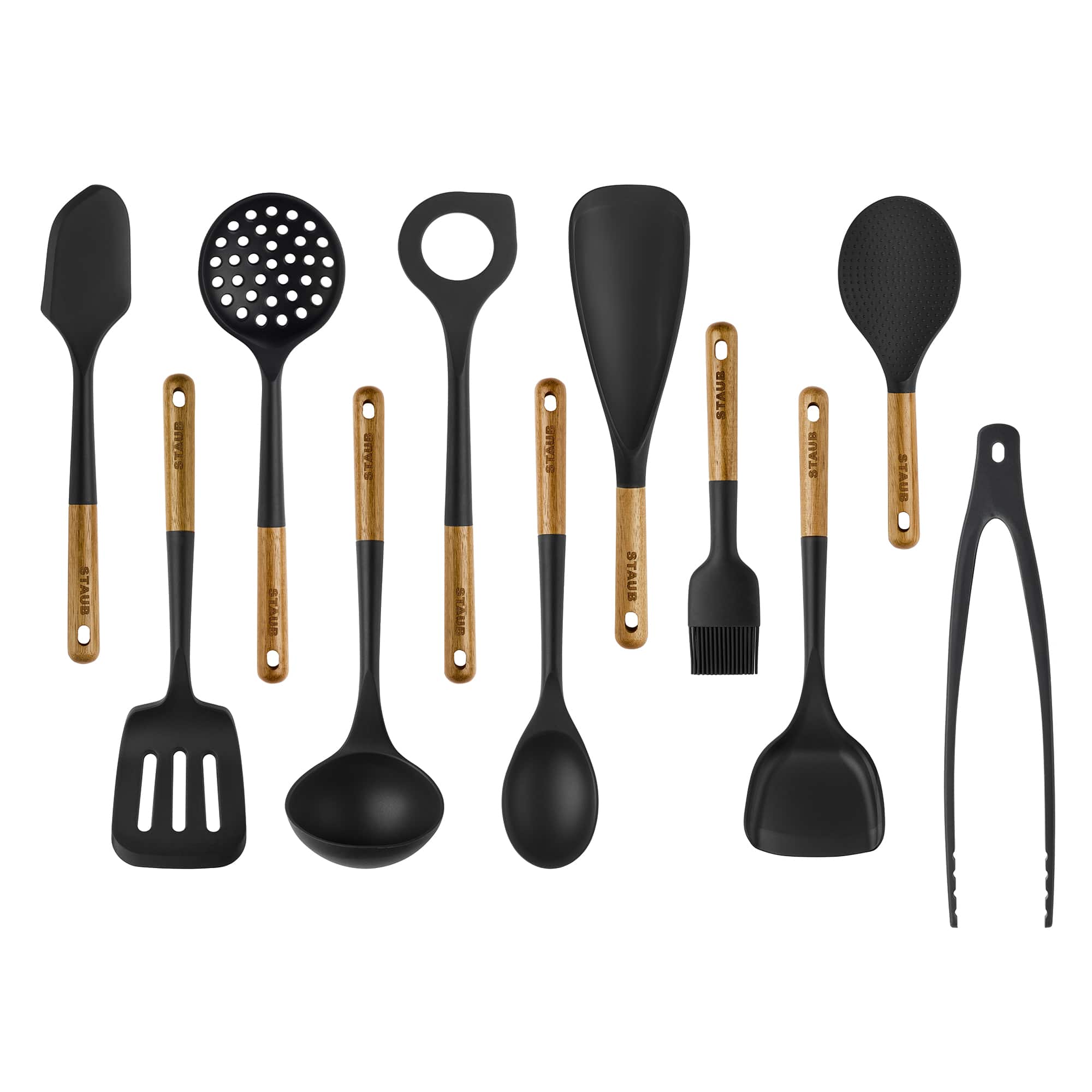 Staub - Silicone with Wood Handle 11-pc Cooking Utensil Set - Black