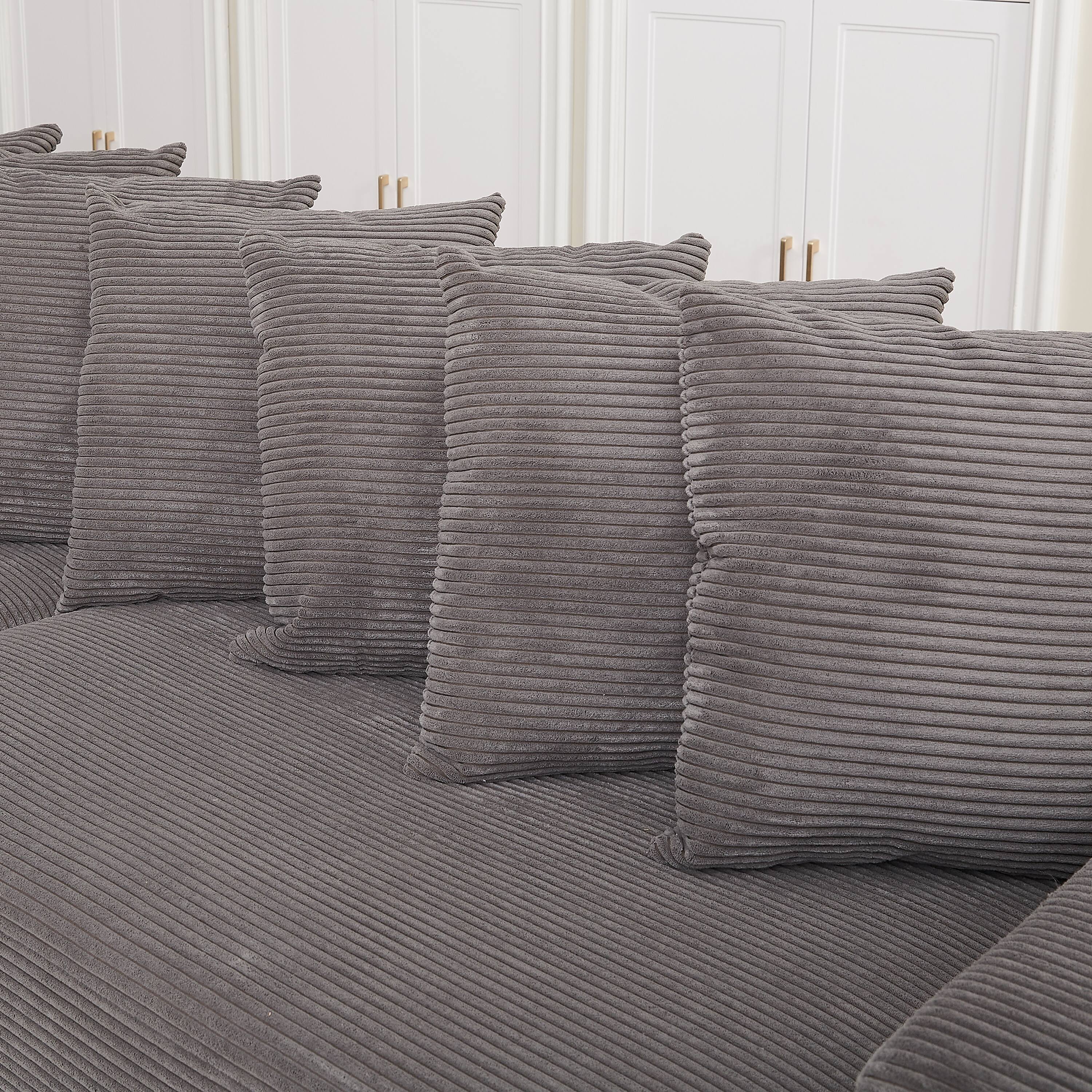 Alt View 8. Tiramisubest - Oversized Corduroy Sofa Bed with Chaise,Comfy L Shaped Sectional Couches with 8 Pillows and Two Armrest storage space - Grey.