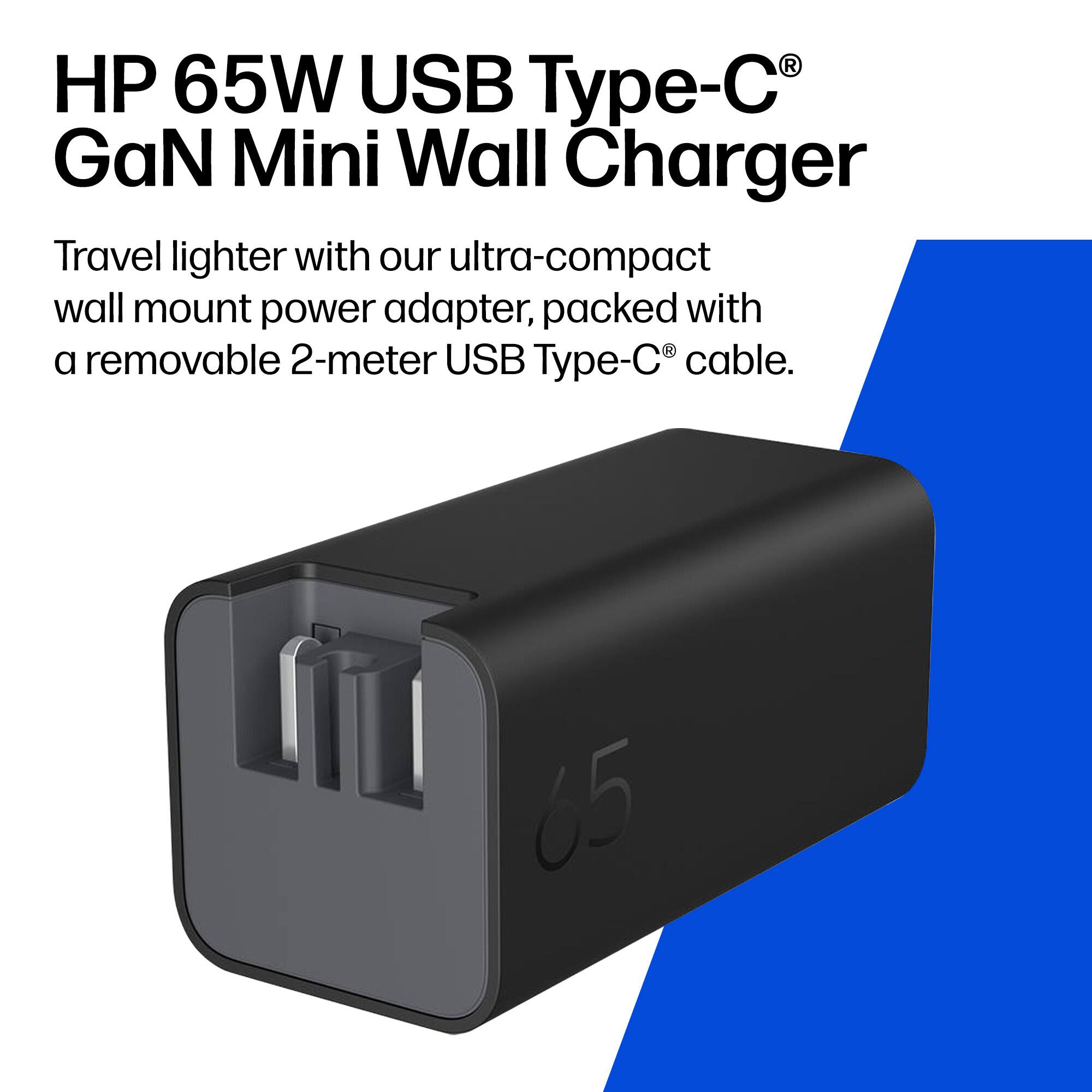 HP 65W USB Type-C GaN Mini Wall Charger

Travel lighter with our ultra-compact wall mount power adapter, packed with a removable 2-meter USB Type-C cable.