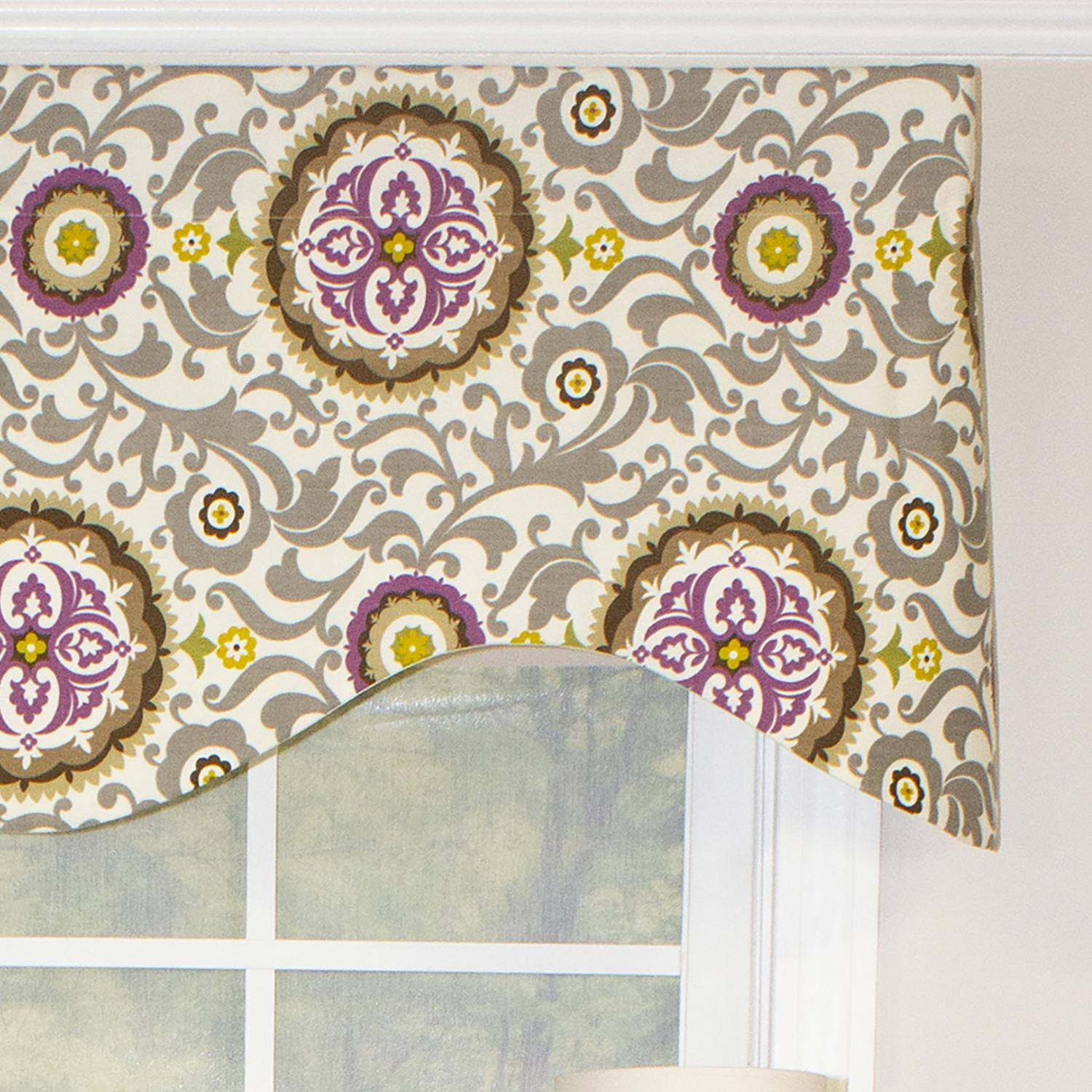 Left. RLF Home - RLF Home Celestial Cornice 100% Cotton with Fully Lined 3" Rod Pocket Valnance for Windows 50" x 17" Sterling - Sterling.