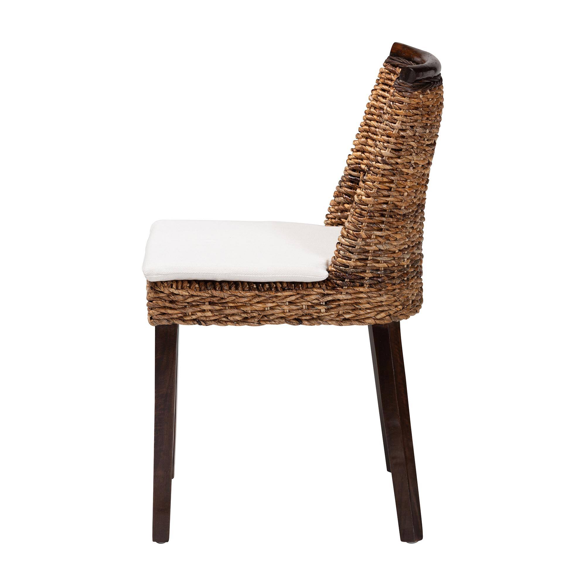Left. bali & pari - Abbas Bohemian Seagrass and Wood Dining Chair - Natural Brown/White/Dark Brown.