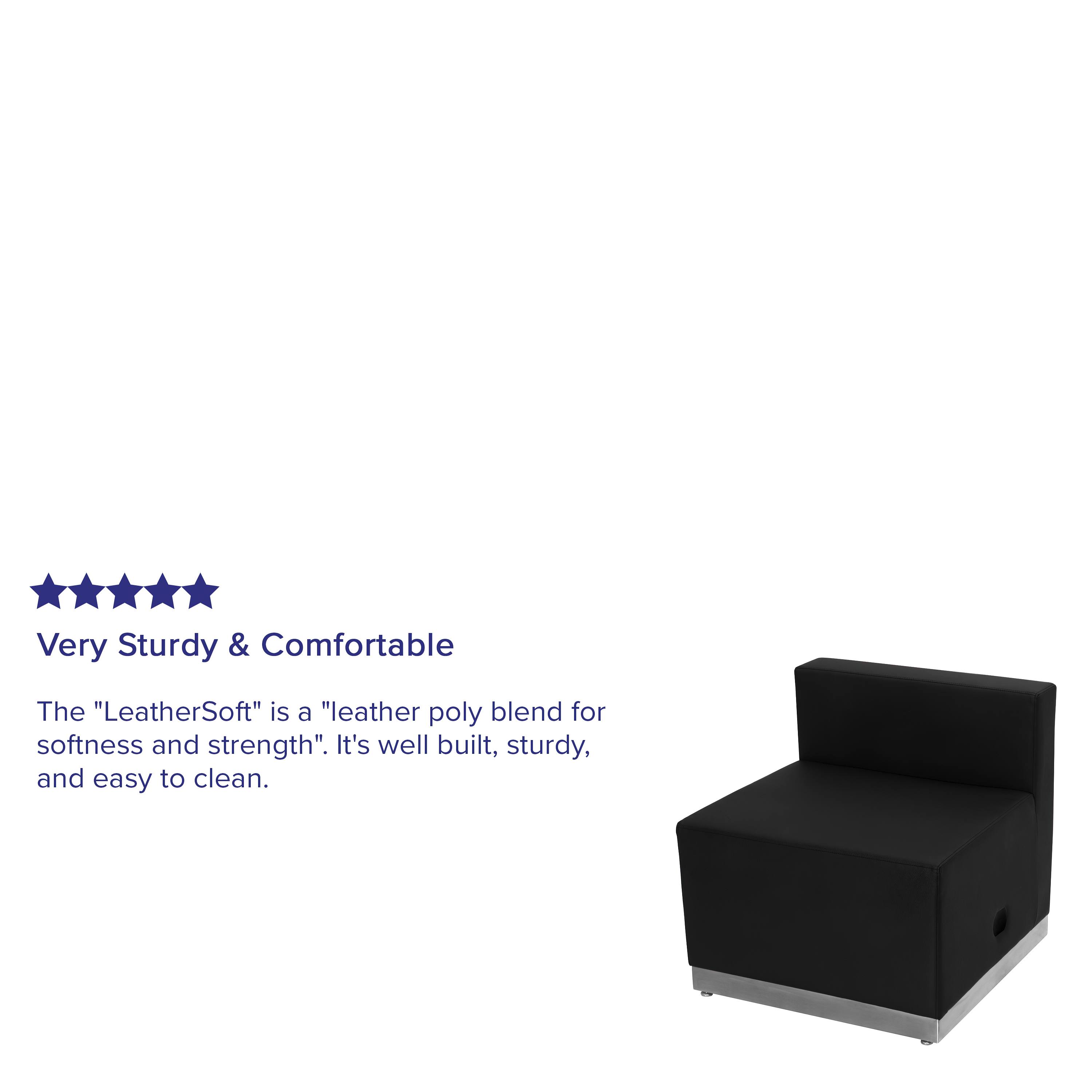 Very Sturdy & Comfortable

The "LeatherSoft" is a "leather poly blend for softness and strength". It's well built, sturdy, and easy to clean.