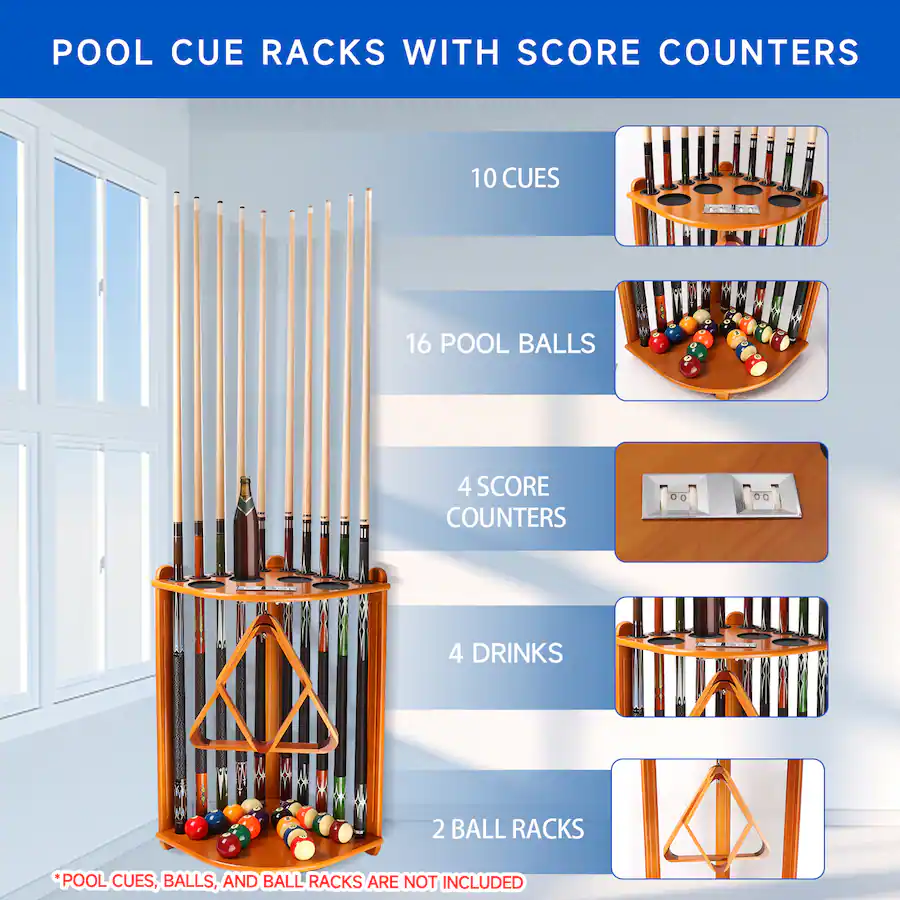 GSE Games & Sports Expert Wood 10 Corner Style Pool Cue Rack with Score ...