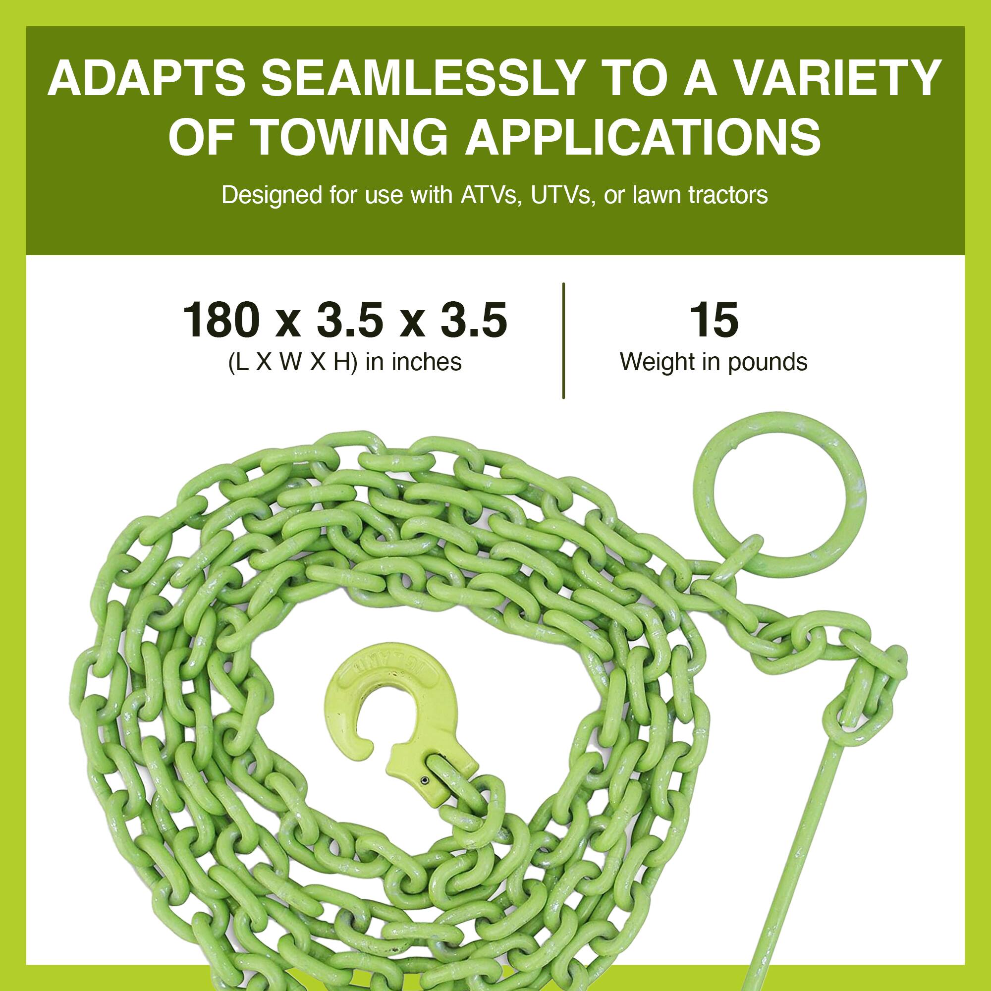 ADAPTS SEAMLESSLY TO A VARIETY OF TOWING APPLICATIONS  
Designed for use with ATVs, UTVs, or lawn tractors  

180 x 3.5 x 3.5 (L x W x H) in inches  

15 Weight in pounds
