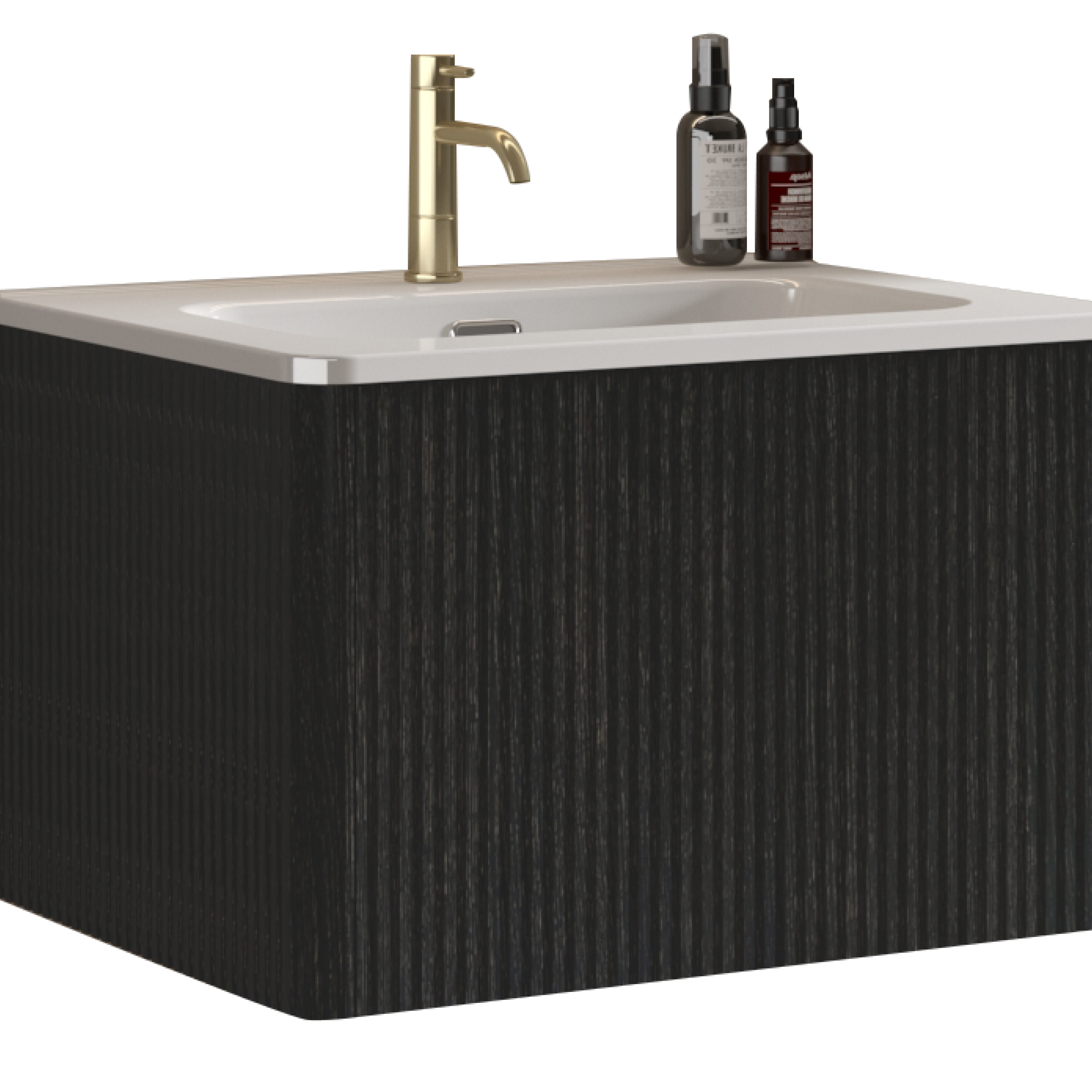 Back. ELEMENT ACE - Modern Floating Bathroom Vanity with Integrated Ceramic Sink and Spacious Storage - Black.