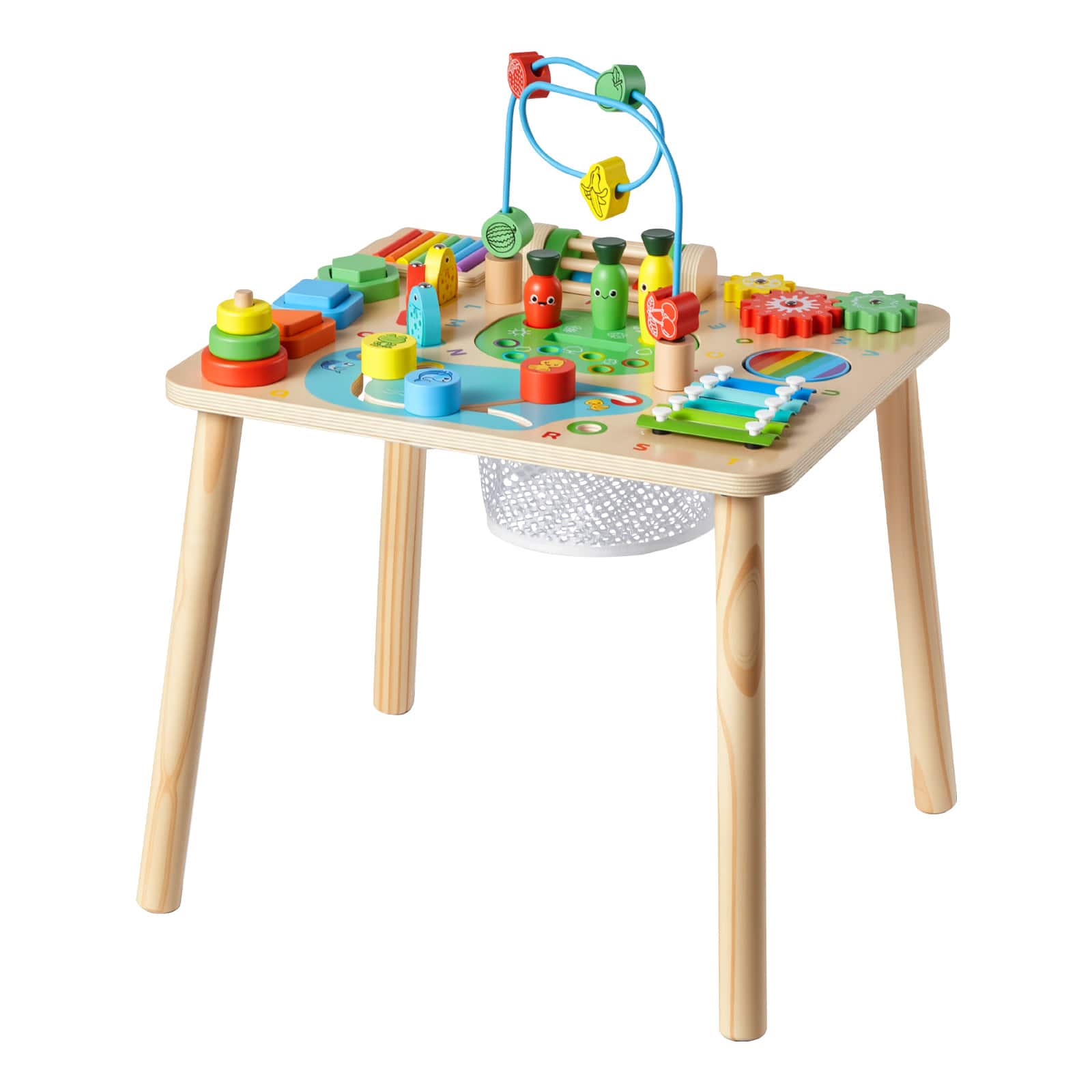 VEVOR - Montessori Activity Table for Toddler 1-3 Years Old, 13 in 1 Wooden Learn Activity Desk - Natural wood color + colored accents