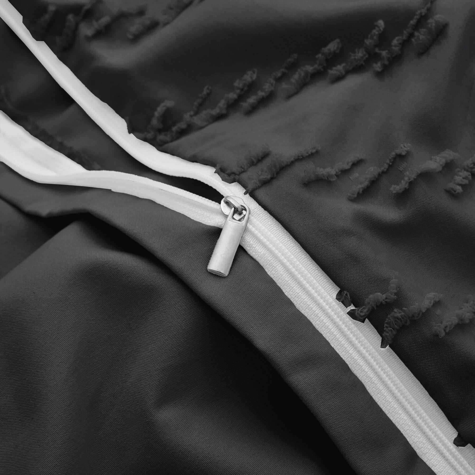 Left. Peace Nest - Peace Nest Tufted Clipped Jacquard Geometric Duvet Cover & Pillowcase Set - Wave Black.