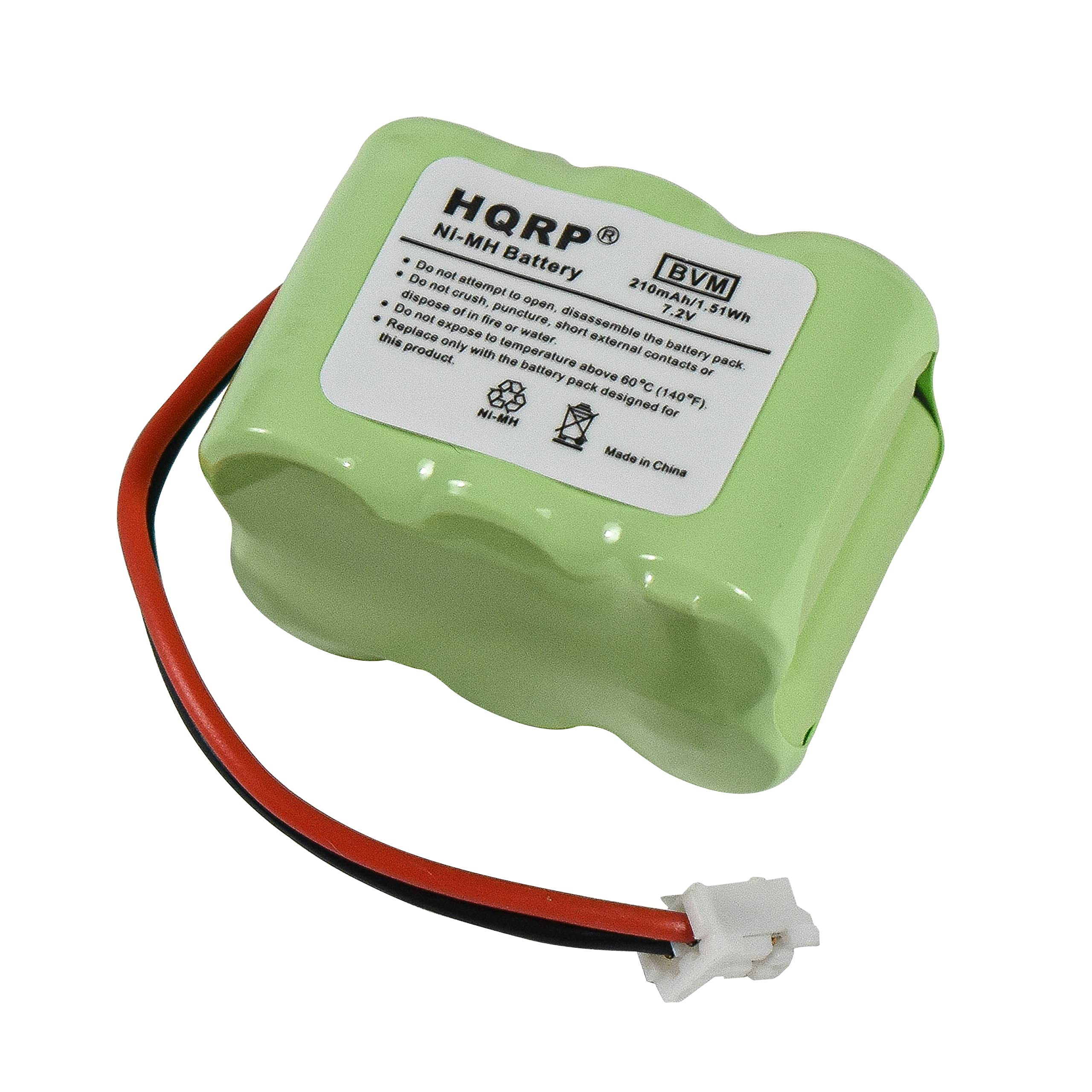 HQRPP  
Ni-MH Battery  
BVM  
210mAh/1.51Wh  
7.2V  

- Do not attempt to open, disassemble, or dispose of the battery pack.  
- Do not crush, puncture, or expose to fire or water.  
- Do not expose to temperatures above 60°C (140°F).  
- Replace only with the battery pack designed for this product.  

Made in China