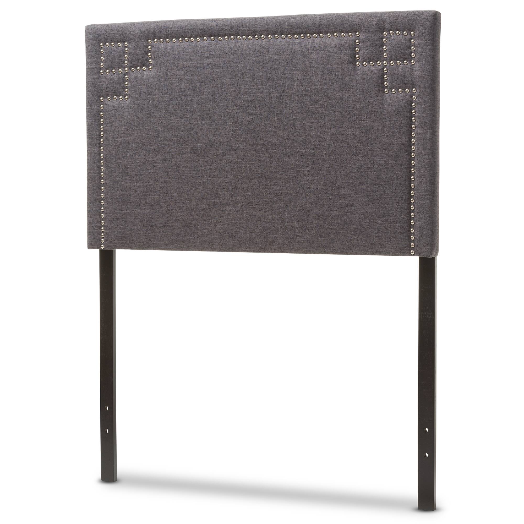 Angle. Baxton Studio - Geneva Modern and Contemporary Fabric Upholstered Twin Size Headboard - Dark Grey.