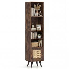 Gymax - 6-Tier Tall Narrow Bookcase 54 Inches Slim Storage Cabinet w/ Adjustable Shelf - Brown