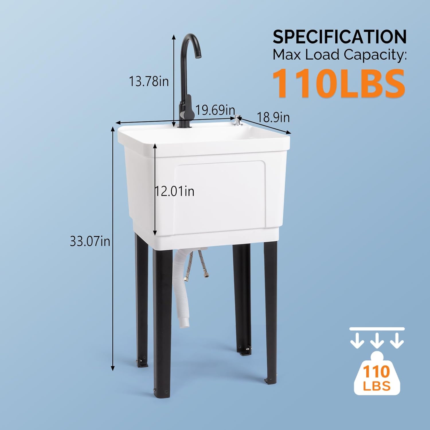 13.78in  
SPECIFICATION  
Max Load Capacity: 110LBS  
19.69in  
18.9in  
12.01in  
33.07in  
110 LBS
