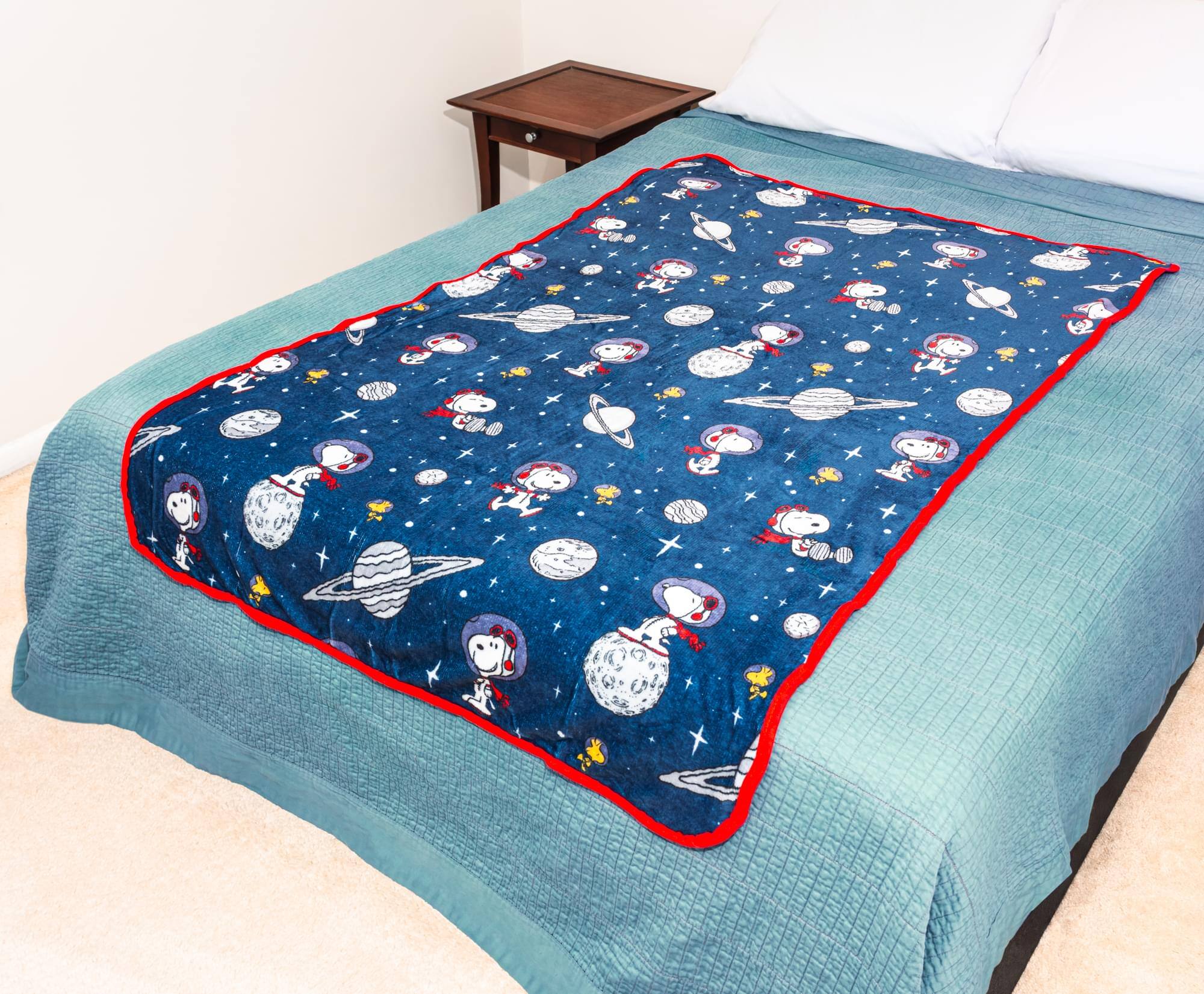 Alt View 2. Silver Buffalo - Peanuts Snoopy and Woodstock In Space Fleece Throw Blanket | 45 x 60 Inches - Blue.