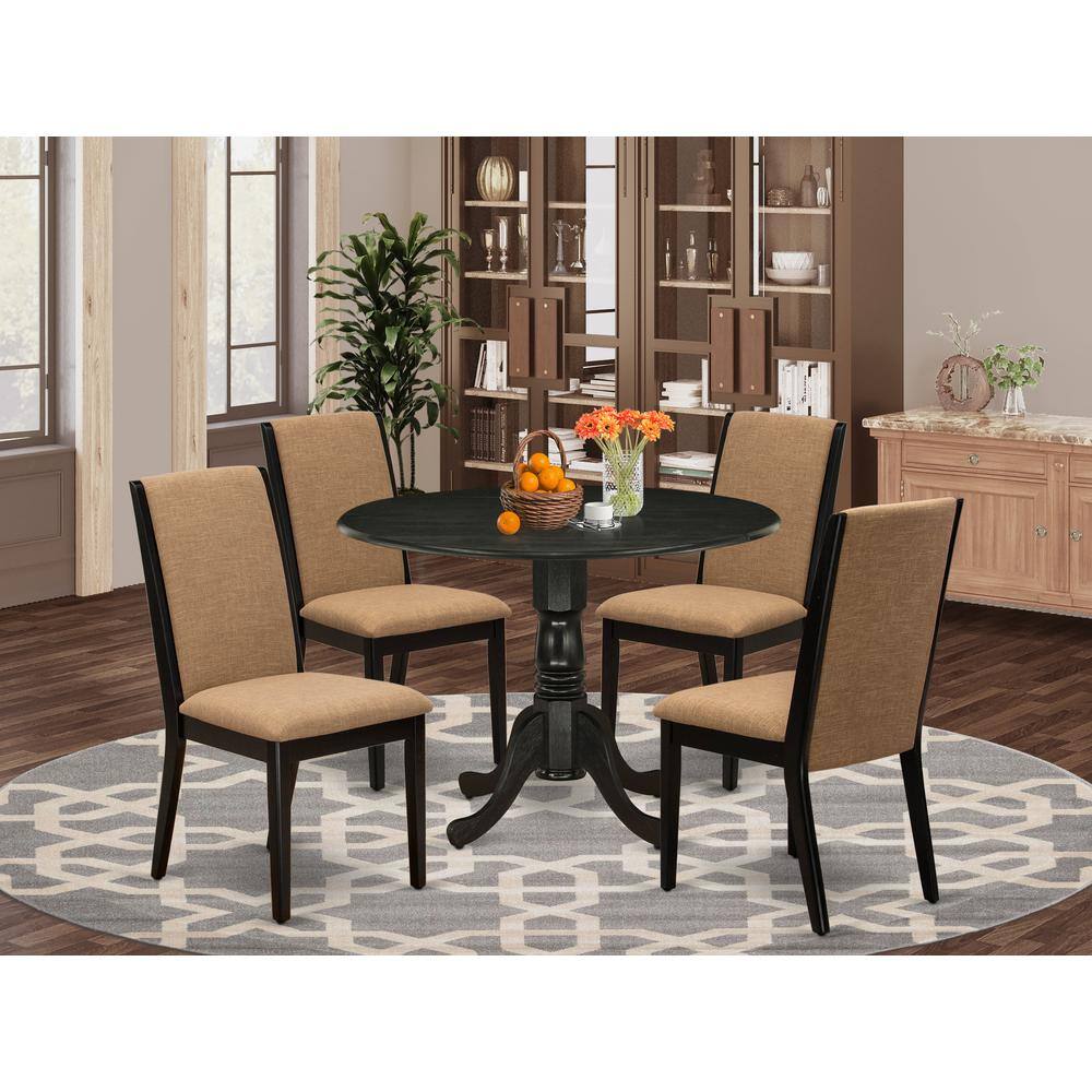 Left. East West Furniture - Dining Room Set Wirebrushed Black - Brown.