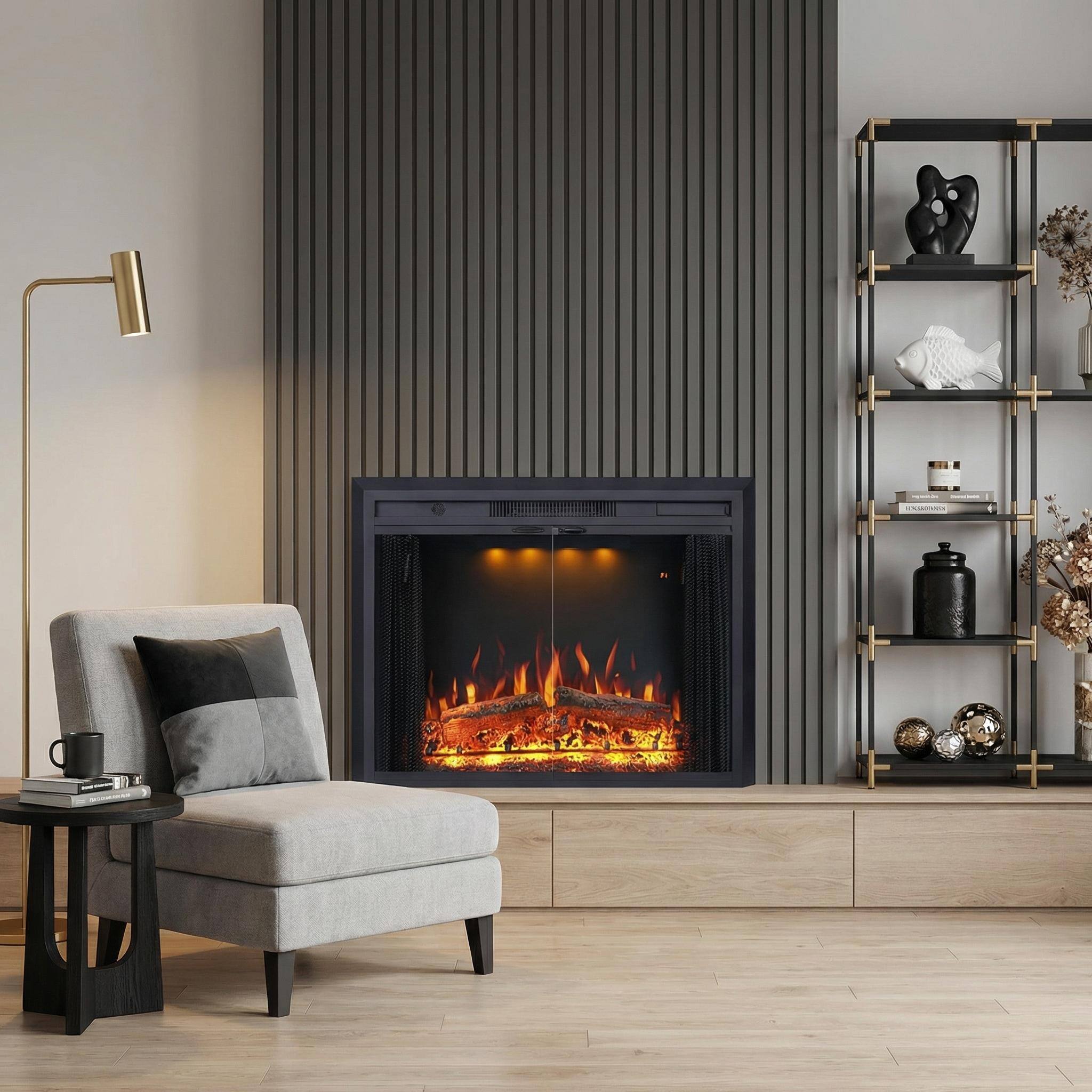 Alt View 1. Mondawe - 30" Recessed-in Realistic Flame Electric Fireplace with Adjustable Heat, Timer - Black.