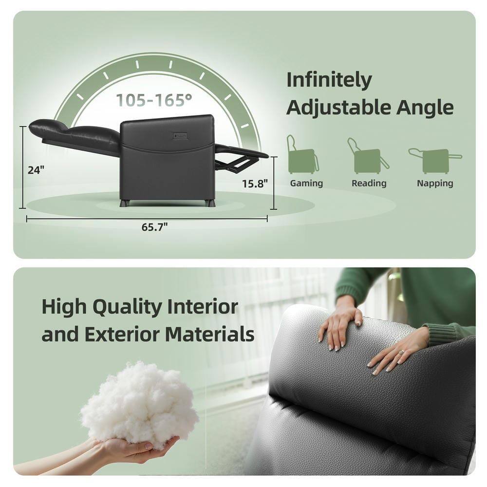 105-165° Infinitely Adjustable Angle  
24" 15.8" Gaming Reading Napping  
65.7" High Quality Interior and Exterior Materials