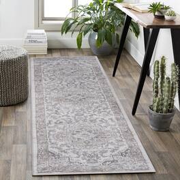 TinyHomie - Collection 2x8 Ivory Beige Oriental Runner Rug - White