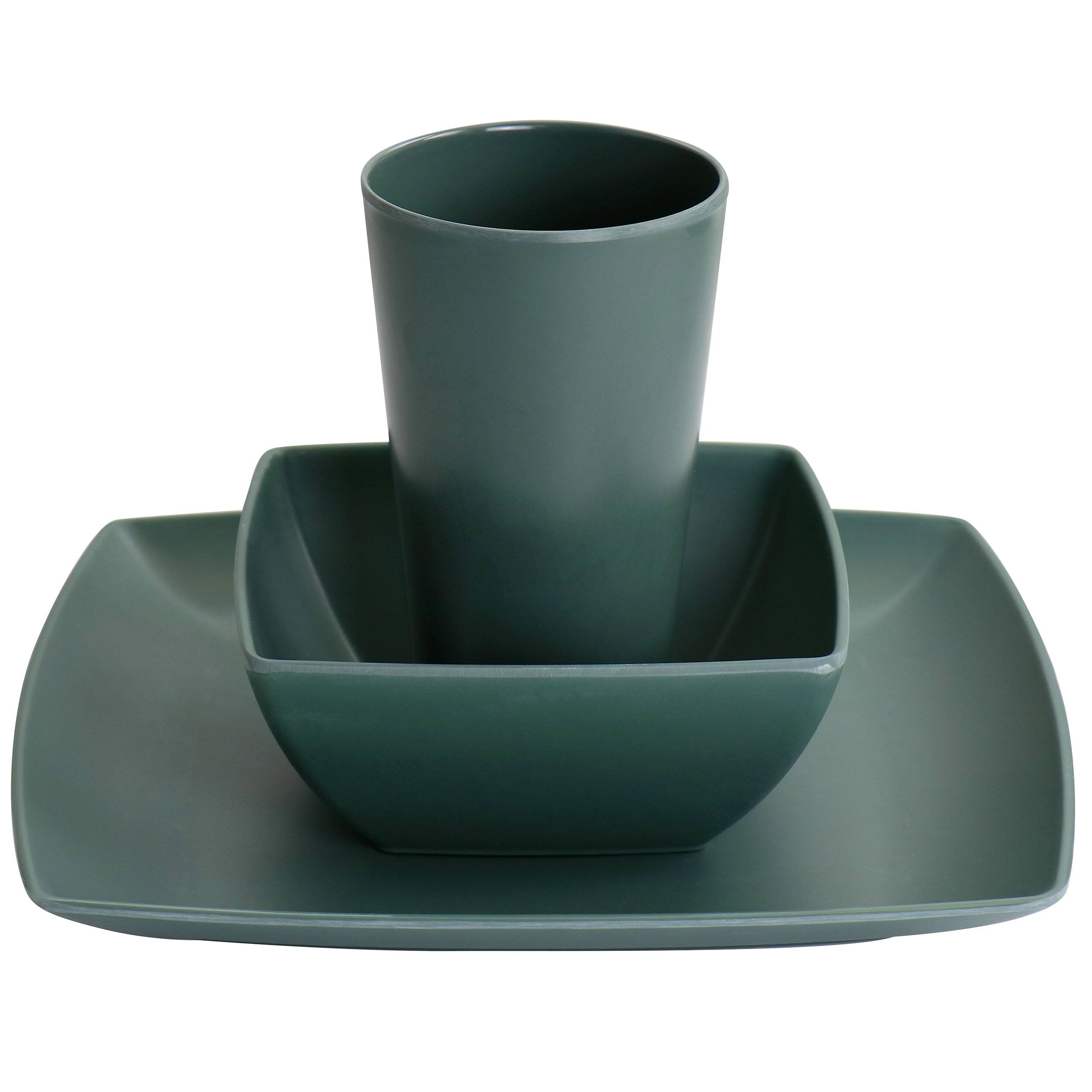 Alt View 2. Gibson - Gibson Home Grayson Melamine 12 Piece Square Dinnerware Set in Green - Green.