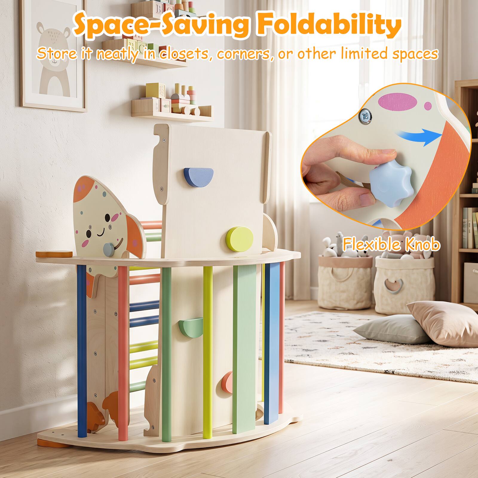 Space-Saving Foldability  
Store it neatly in closets, corners, or other limited spaces  

Flexible Knob