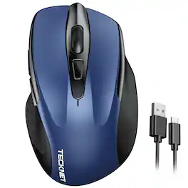 TECKNET - Wireless Mouse Rechargeable, 2.4G Computer Mice with USB-A Receiver - Wireless - Blue