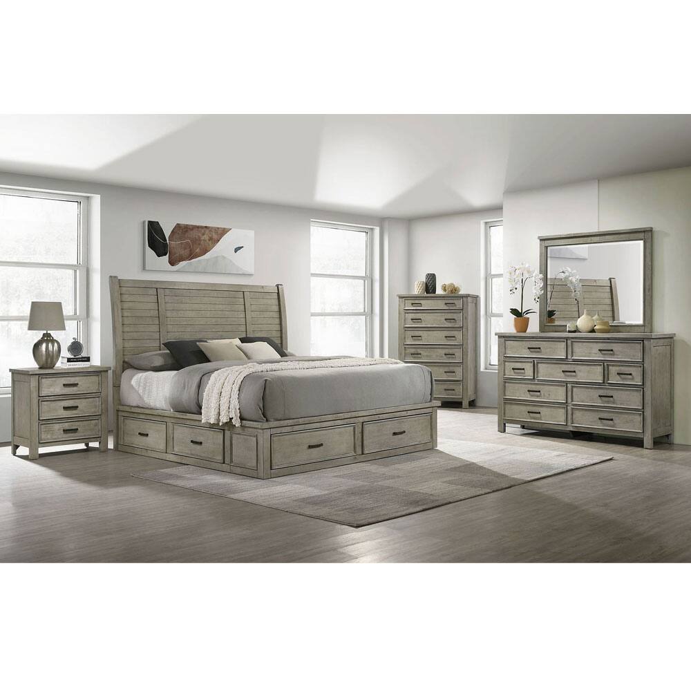 Angle. Elements - Finlay 3 Drawer Nightstand - Drift Gray - Expresso.
