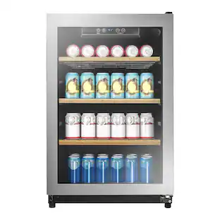 Front. Insignia™ - 130-Can Beverage Cooler - Silver.