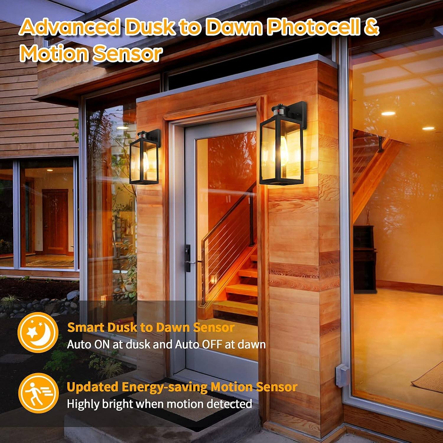 Advanced Dusk to Dawn Photocell & Motion Sensor

- Smart Dusk to Dawn Sensor
  - Auto ON at dusk and Auto OFF at dawn

- Updated Energy-saving Motion Sensor
  - Highly bright when motion detected