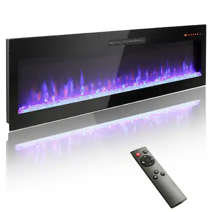 Front. Ecooso - 60 inch Wall Mounted and Recessed Electric Fireplace with Adjustable Flame and Remote - Antique Black.