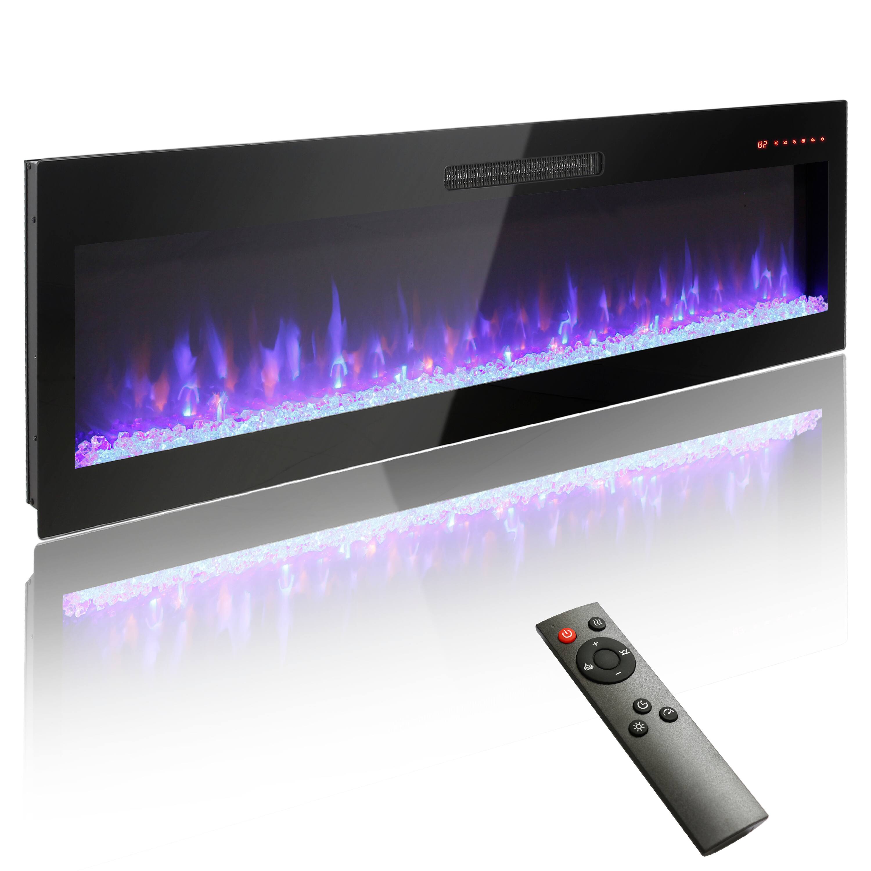 Front. Ecooso - 60 inch Wall Mounted and Recessed Electric Fireplace with Adjustable Flame and Remote - Antique Black.
