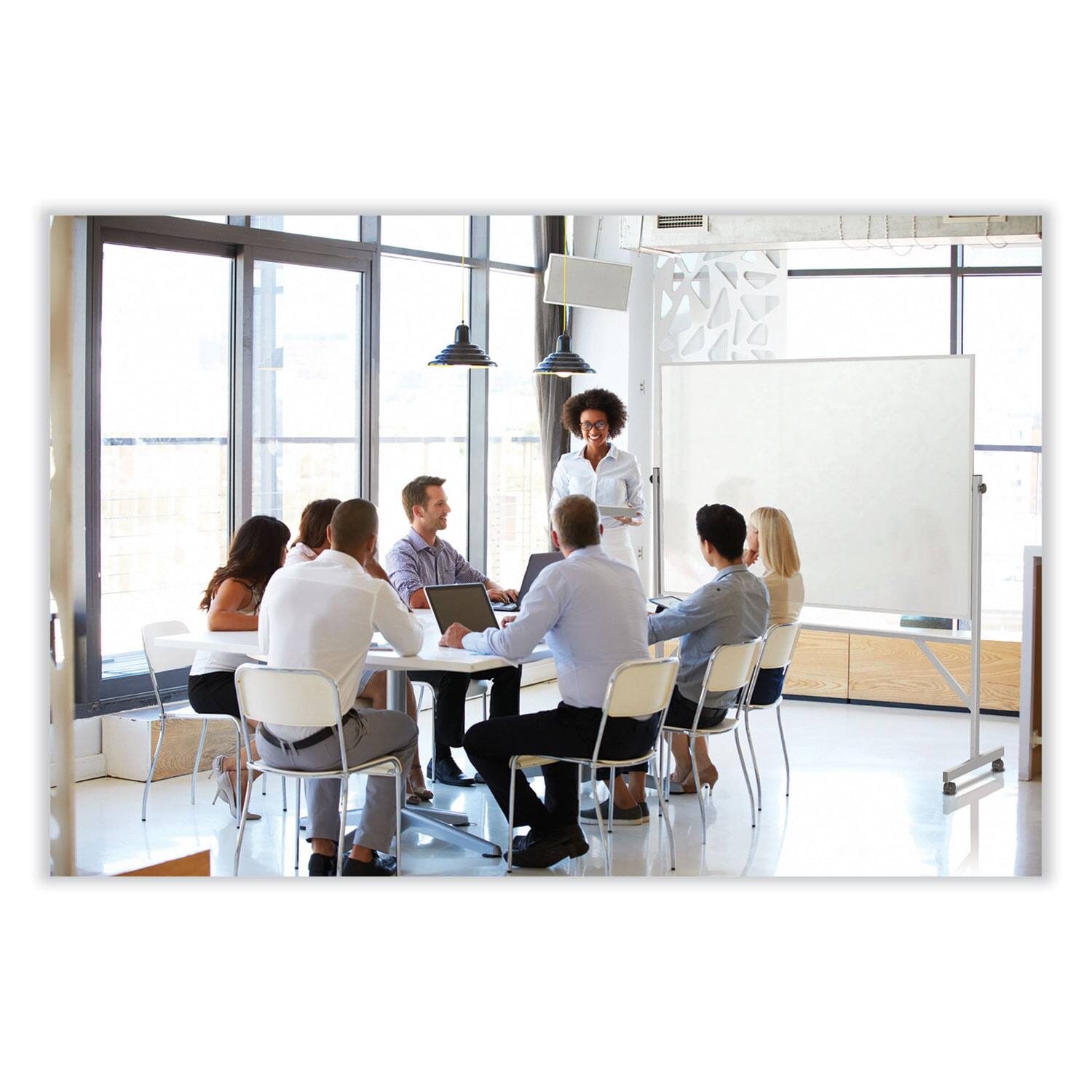 Back. Ghent - REMOVE - Reversible Magnetic Porcelain Whiteboard with , 77.25" x 78.13", White Surface, Satin.