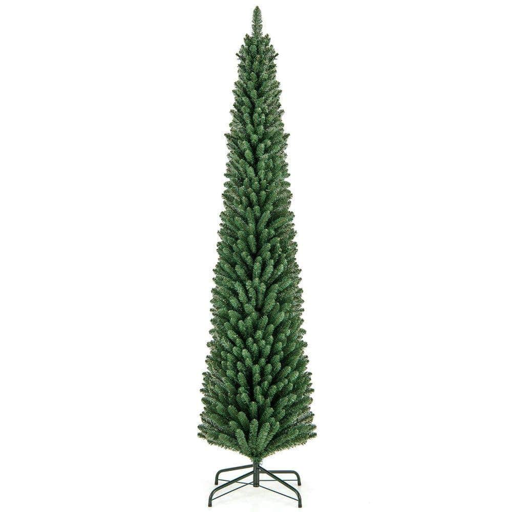 Resenkos - 8-Ft Pencil Christmas Tree - Memory Wire Branches & Stand - Green