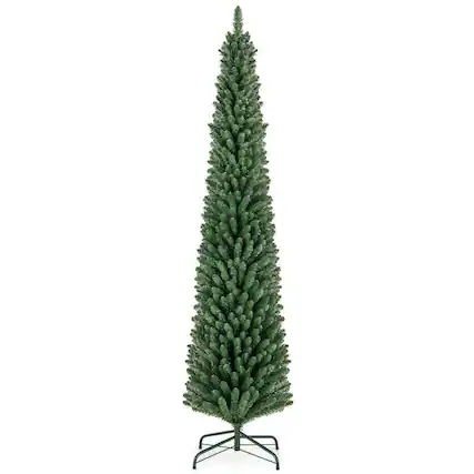 Front. Resenkos - Resenkos 8-Ft Pencil Christmas Tree - Memory Wire Branches & Stand, Green - Green.