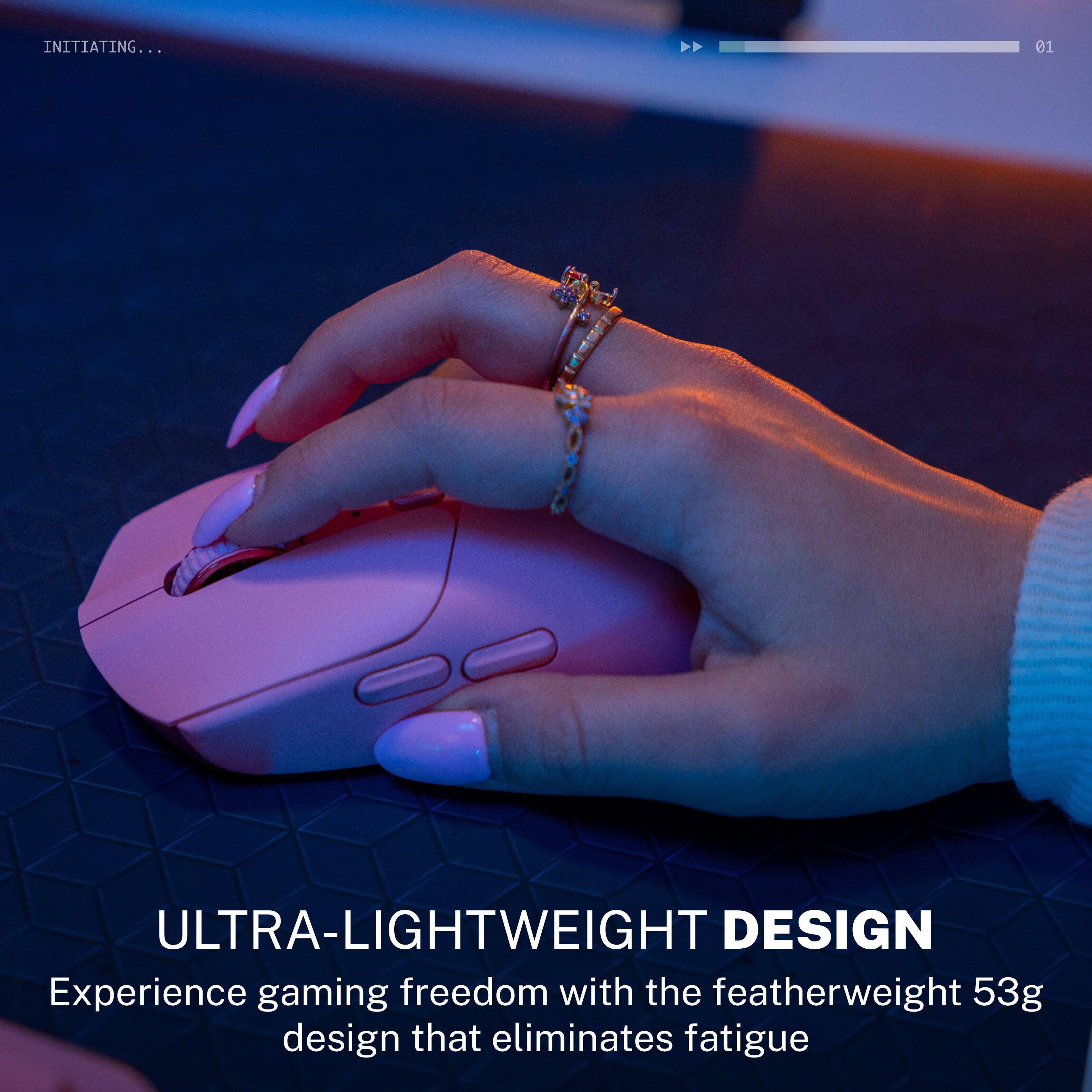 INITIATING...

01

ULTRA-LIGHTWEIGHT DESIGN

Experience gaming freedom with the featherweight 53g design that eliminates fatigue