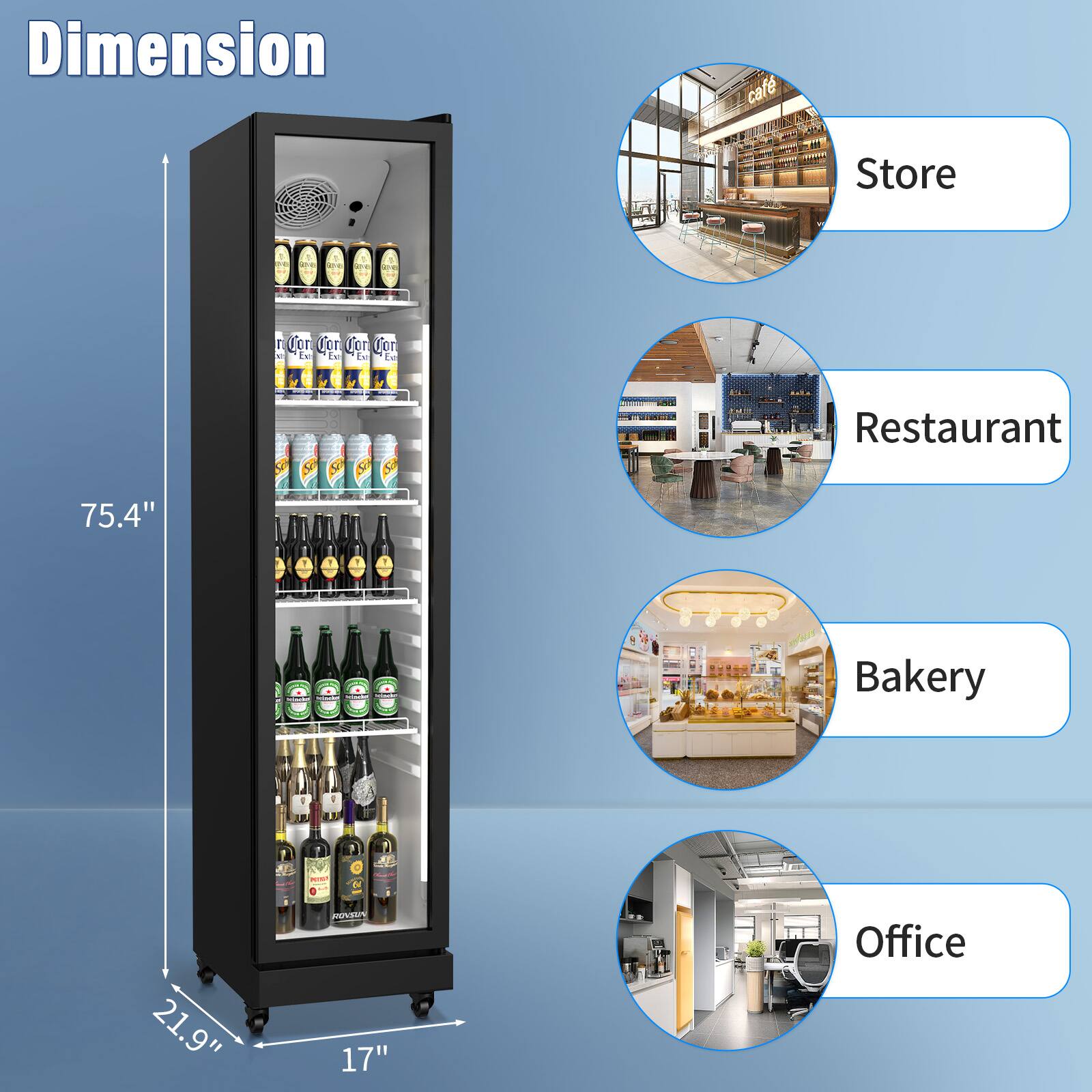Dimension

Store  
Restaurant  
Bakery  
Office

75.4"  
21.9"  
17"