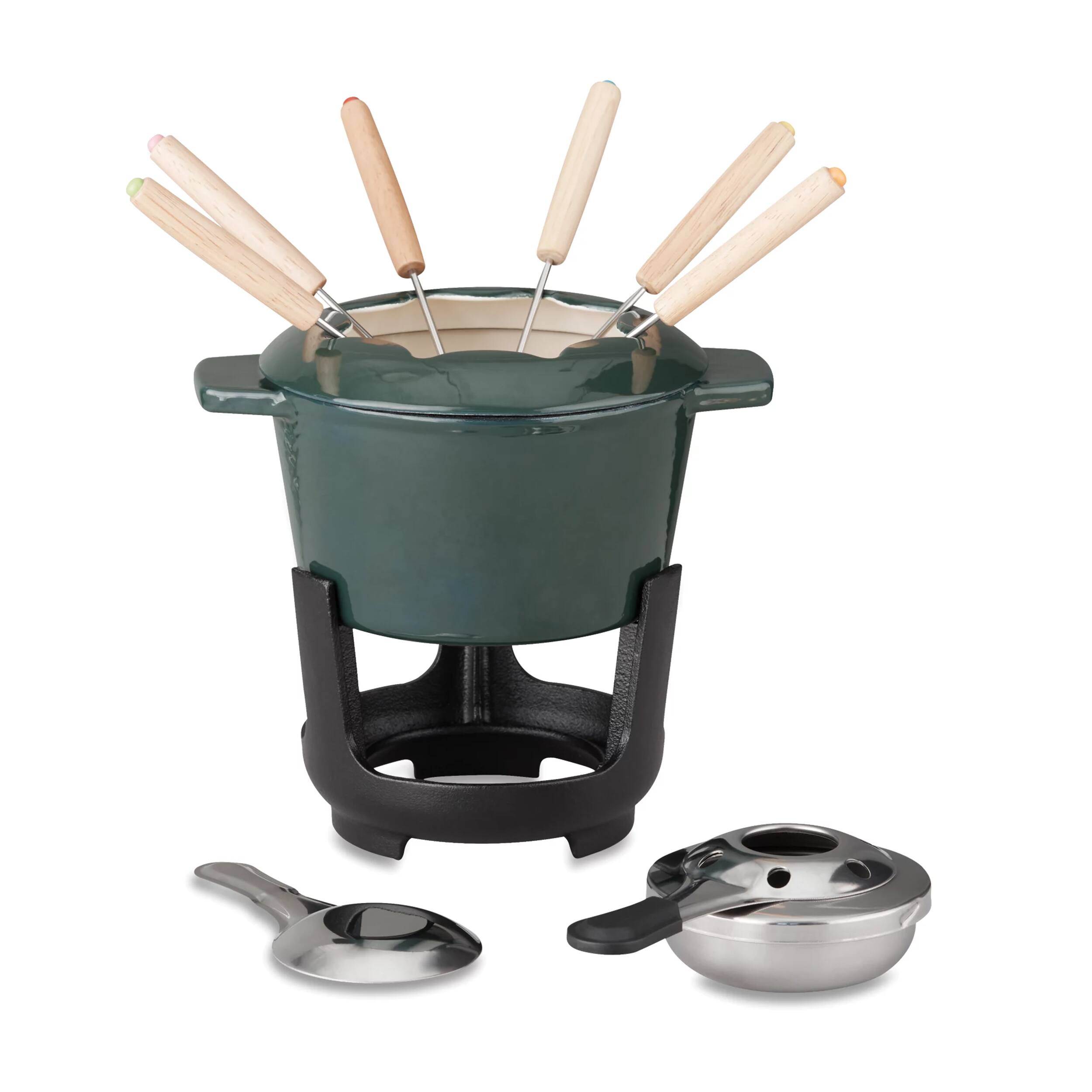 Alt View 1. Our Table - Our Table 13 Piece Enameled Cast Iron Fondue Pot Set in Sycamore - Sycamore.