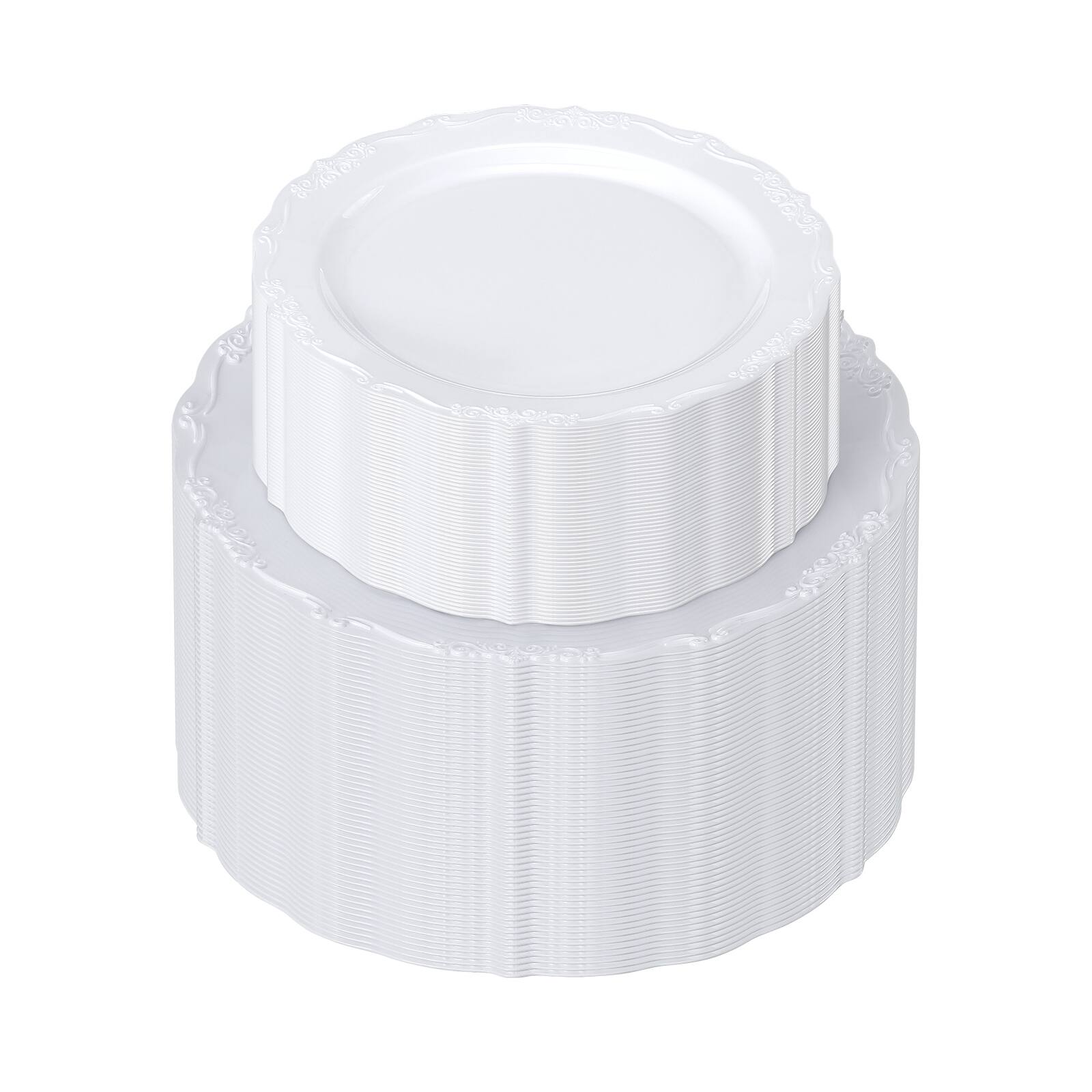 Alt View 5. VEVOR - Plastic Disposable Plates, 100 Pcs White Plastic Plates, Heavy Duty Plastic Plates - White.