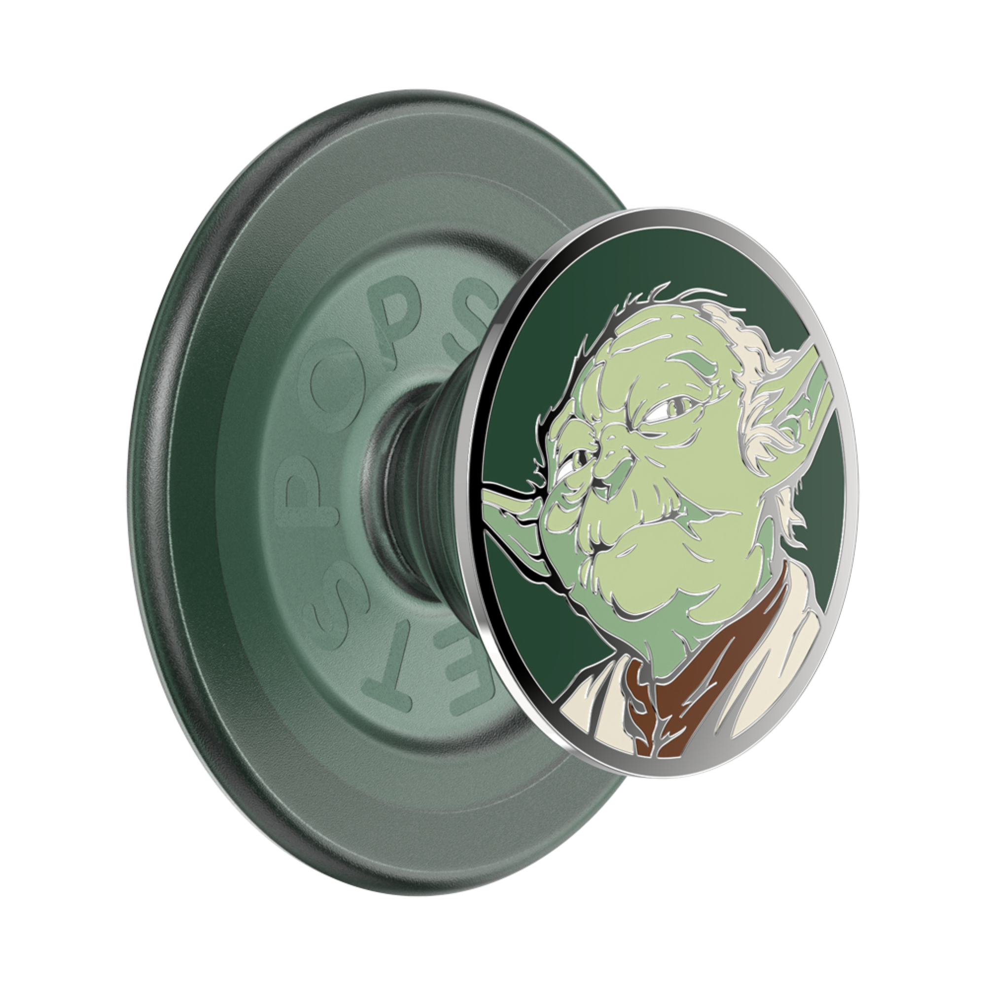 Angle. PopSockets - MagSafe PopGrip Universal Magnetic Grip & Stand with Adapter Ring for Cell Phones - Star Wars -Yoda Enamel.