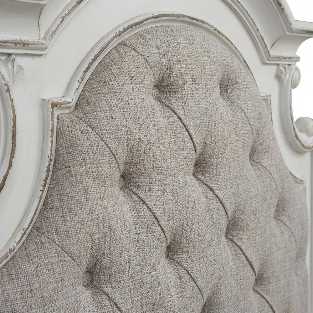 Alt View 1. Starlight Canyon Home - Antique White Upholstered Panel Headboard with Weathered Bark Wood Accents - White.
