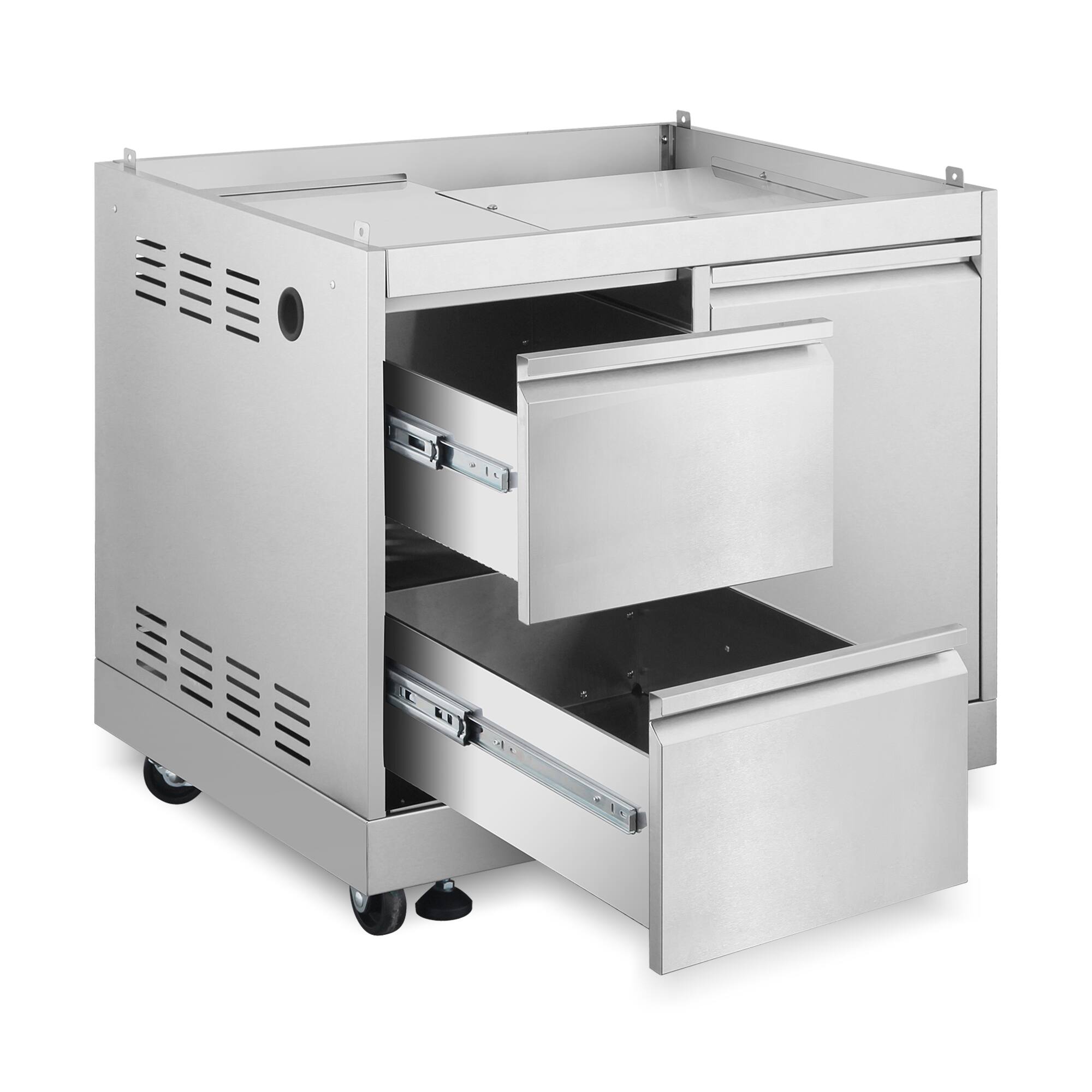 Alt View 2. COSMO - COS-GCN323SS 32 in. Newport Collection Grill Cabinet with Drawers, Tank Mount, Soft Roll Casters - Stainless Steel.