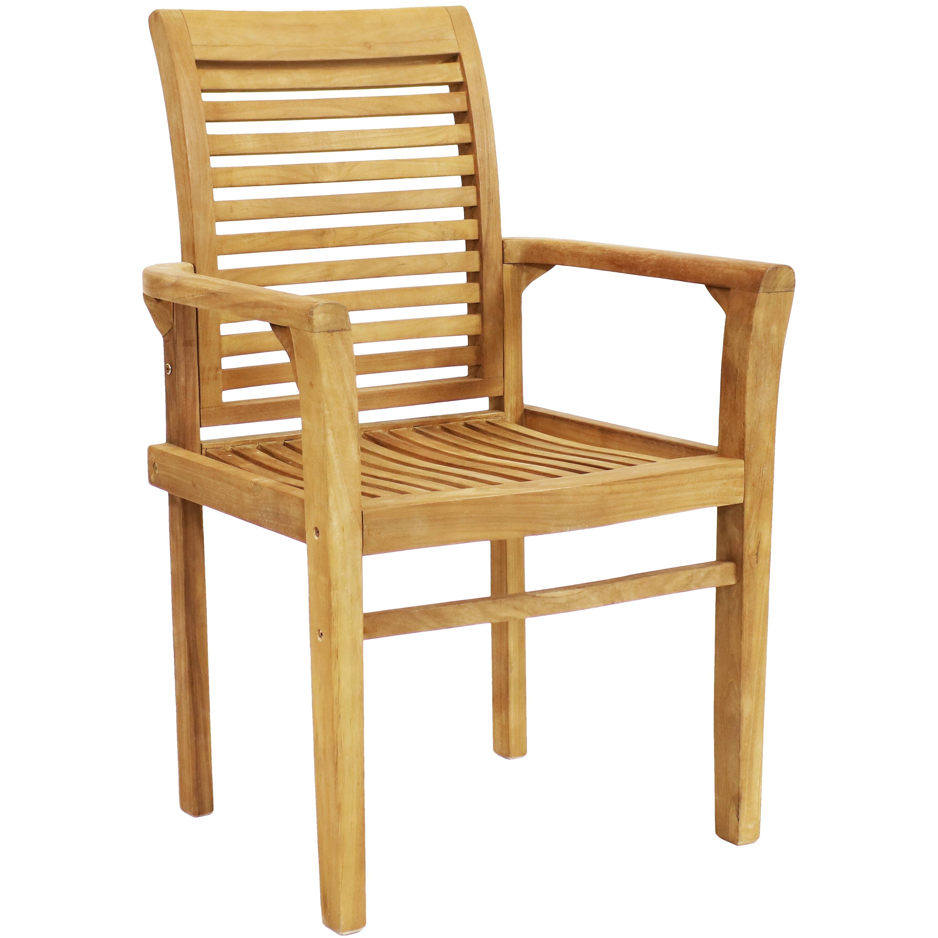 Front. Sunnydaze - Solid Teak Wood Patio Slat-Back Dining Armchair - Light Brown.
